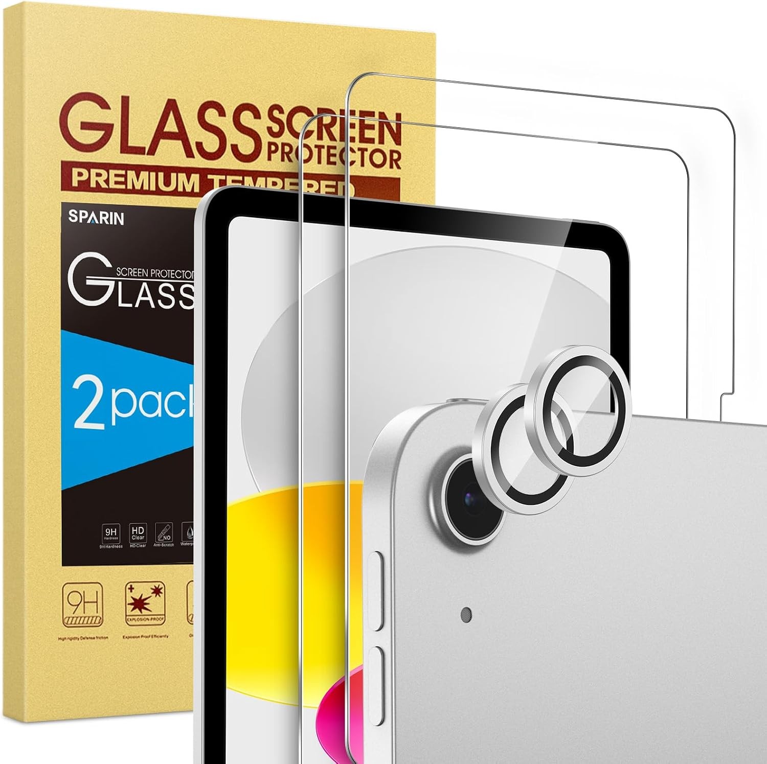 2+2 Pack Screen Protector for iPad 11th/10th Gen + Camera Lens Protector, Temper