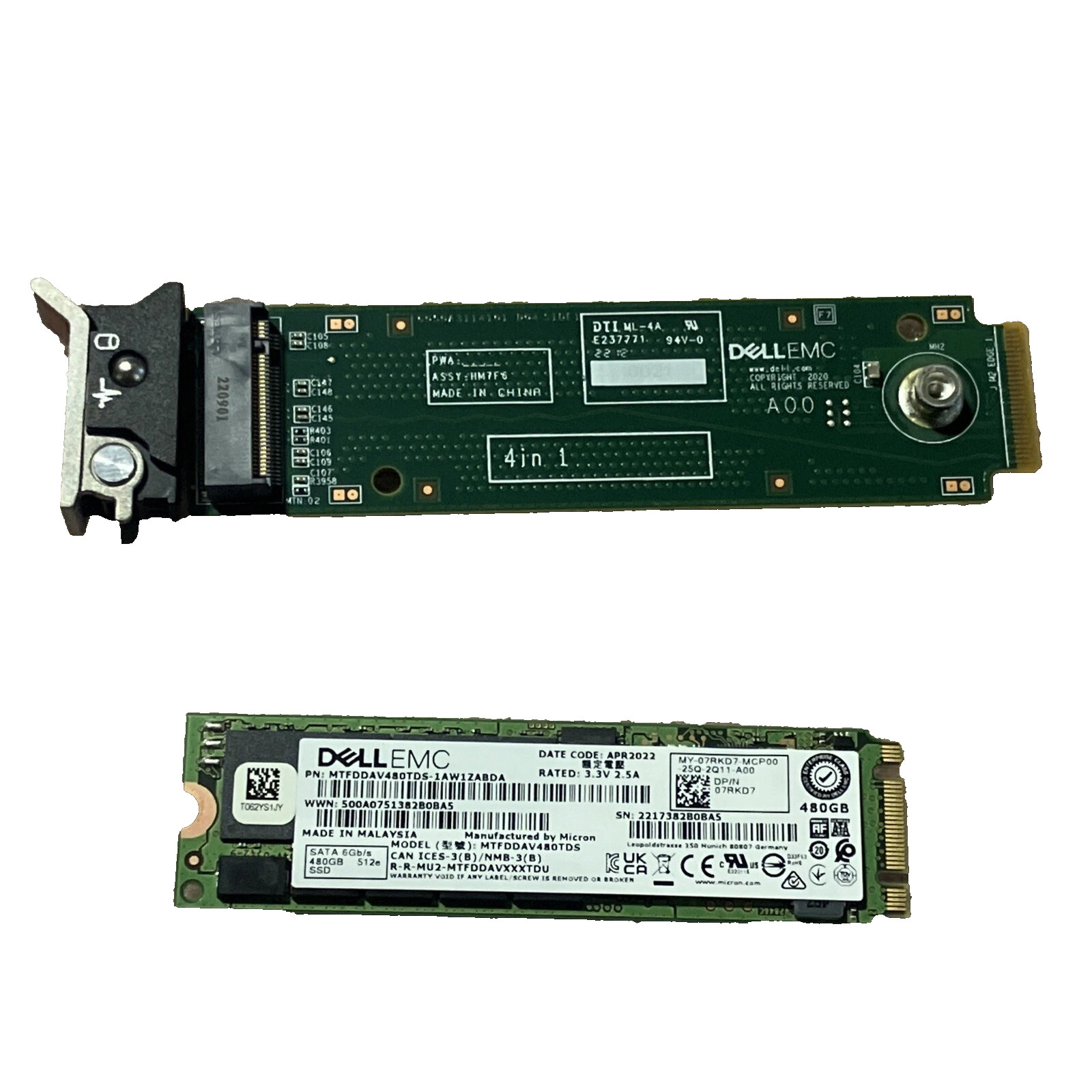 Dell 480GB M.2 SATA Enterprise SSD 7RKD7 07RKD7 WITH 0HM7F6 BOSS Module