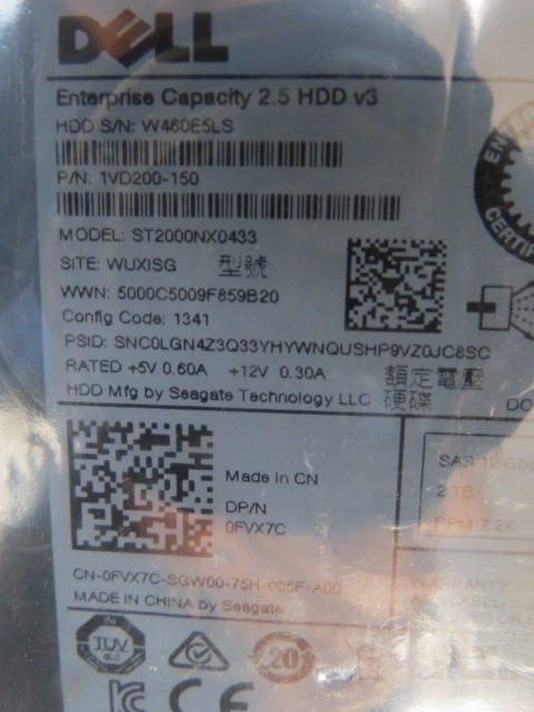 DELL FVX7C 0FVX7C ST2000NX0433 2TB 7.2K RPM 12Gb/s 2.5"SAS SERVER HDD Hard Drive