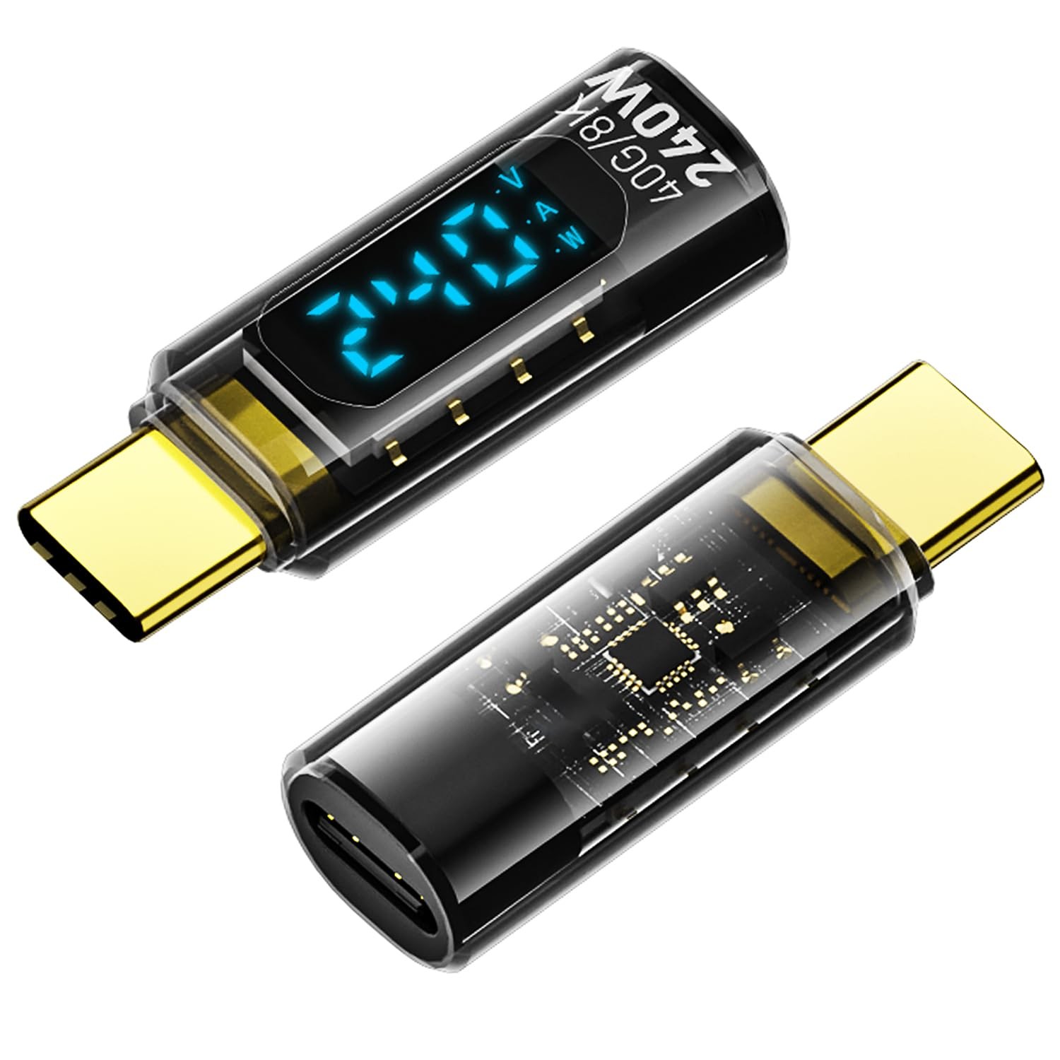 2 Pack USB C Adapter with Digital Display PD 240W USB-C Male to Female Smart LED