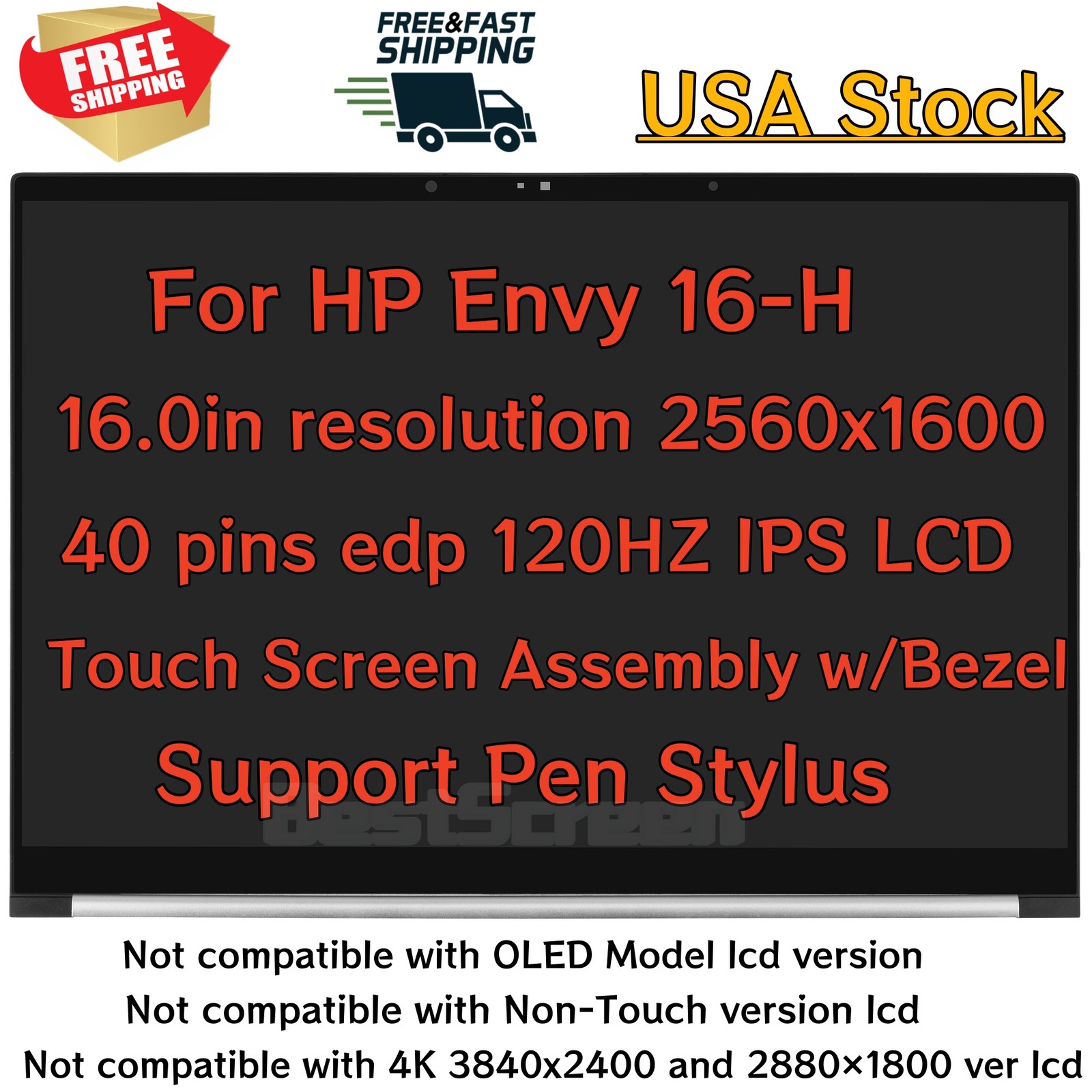 HP Envy 16-h1000 16-h1023dx 16 Touchscreen WQHD LCD Display Touch Screen w/Bezel