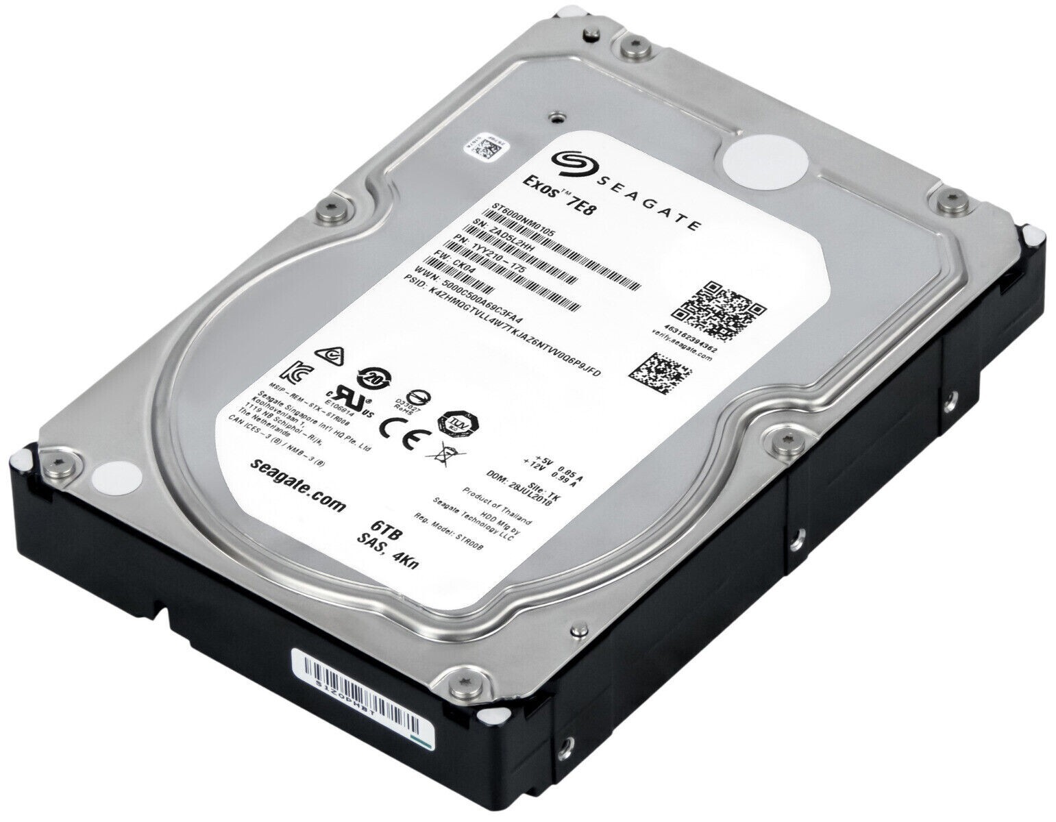 HARD DRIVE SEAGATE EXOS 7E8 ST6000NM0105 6TB 7.2K 256MB SAS-3 3.5''
