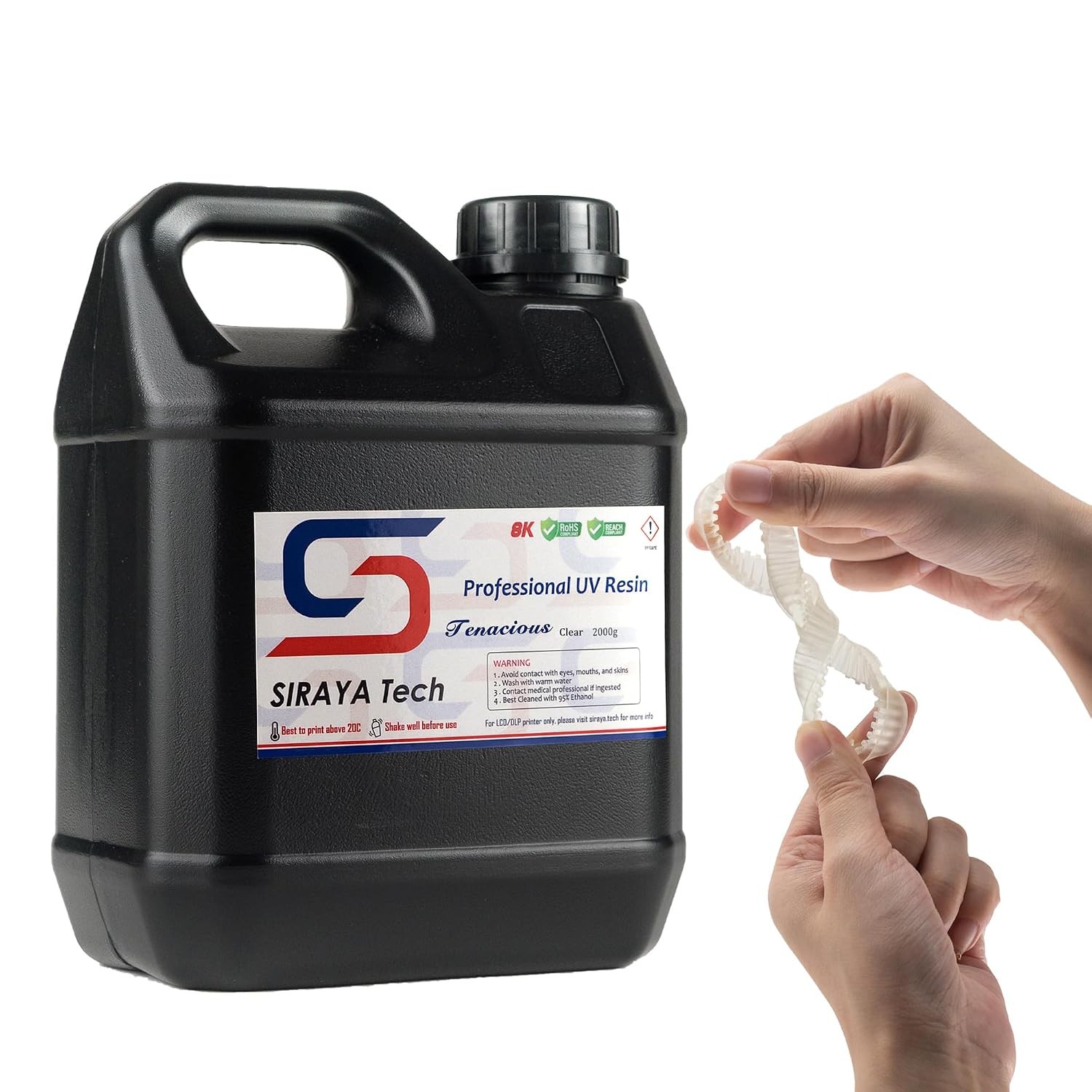 Siraya Tech Tenacious Flexible 3D Printer Resin, High-Impact, Clear, 2kg