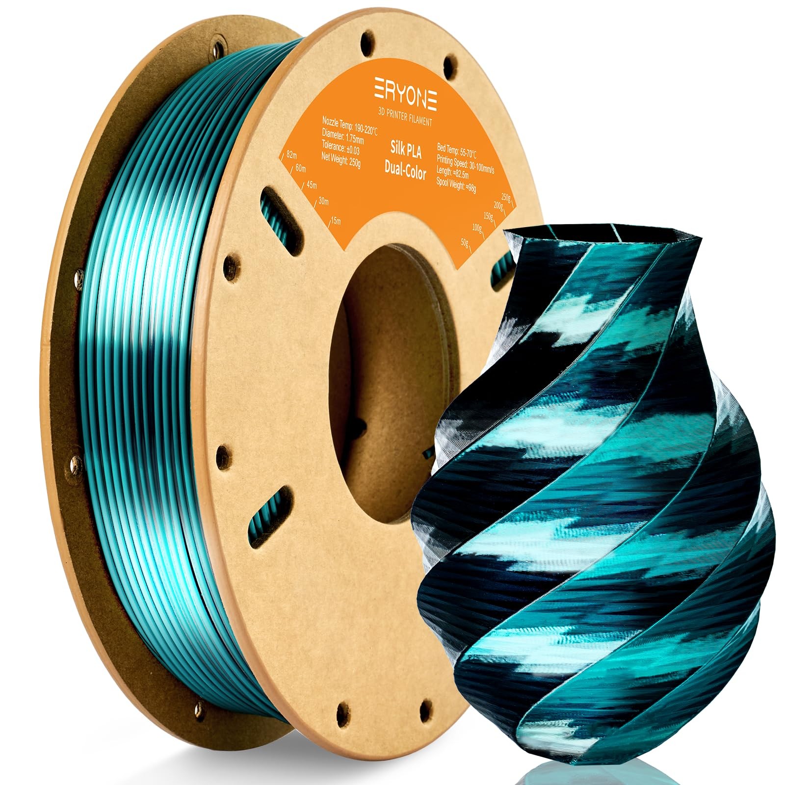 ERYONE Silk Dual Color PLA Filament 3D Printer 1.75mm +/- 0.03mm, Bicolor Filame