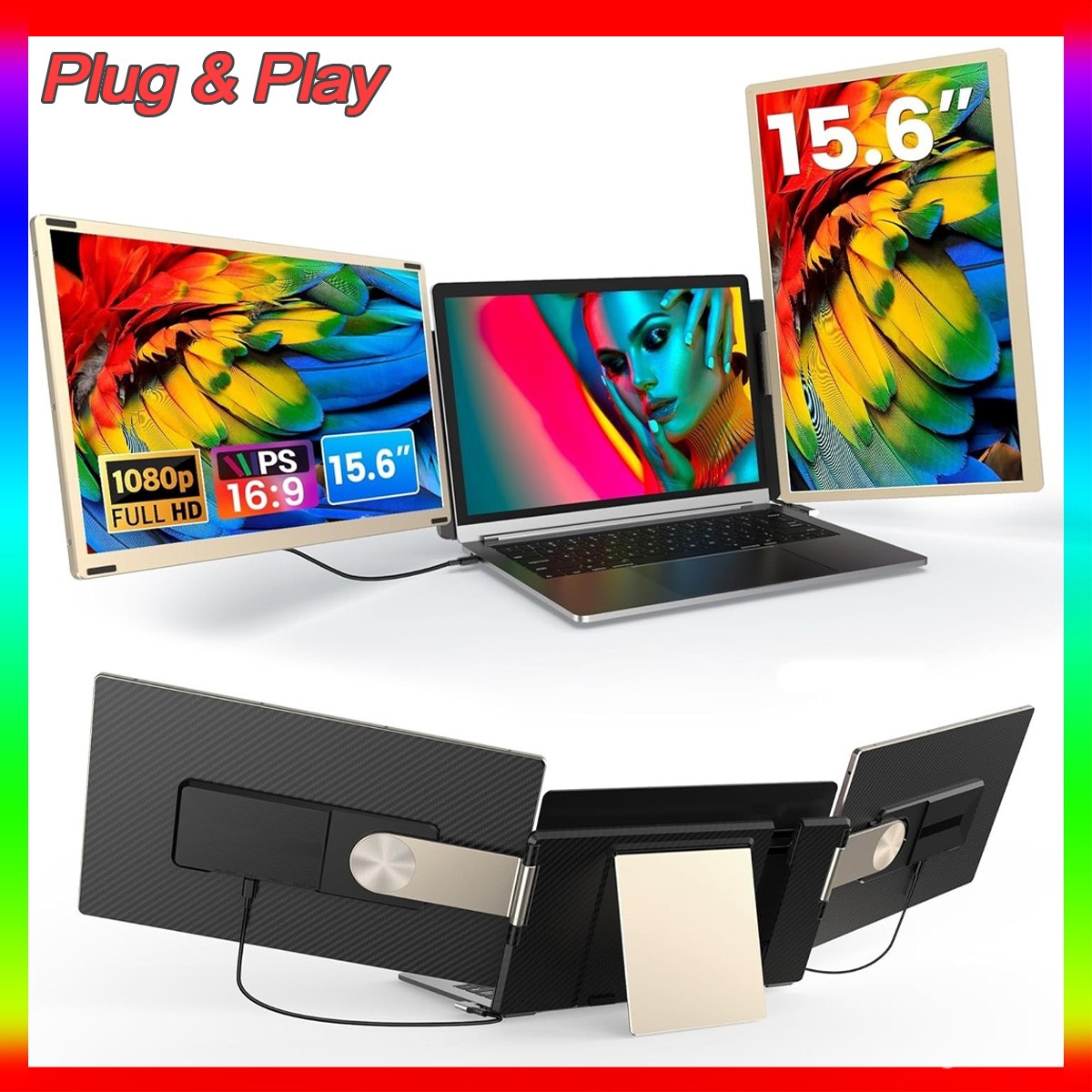 15.6" Triple Detachable Laptop Screen Extender HDMI/Type-C w/ Bag Stand Eye Care