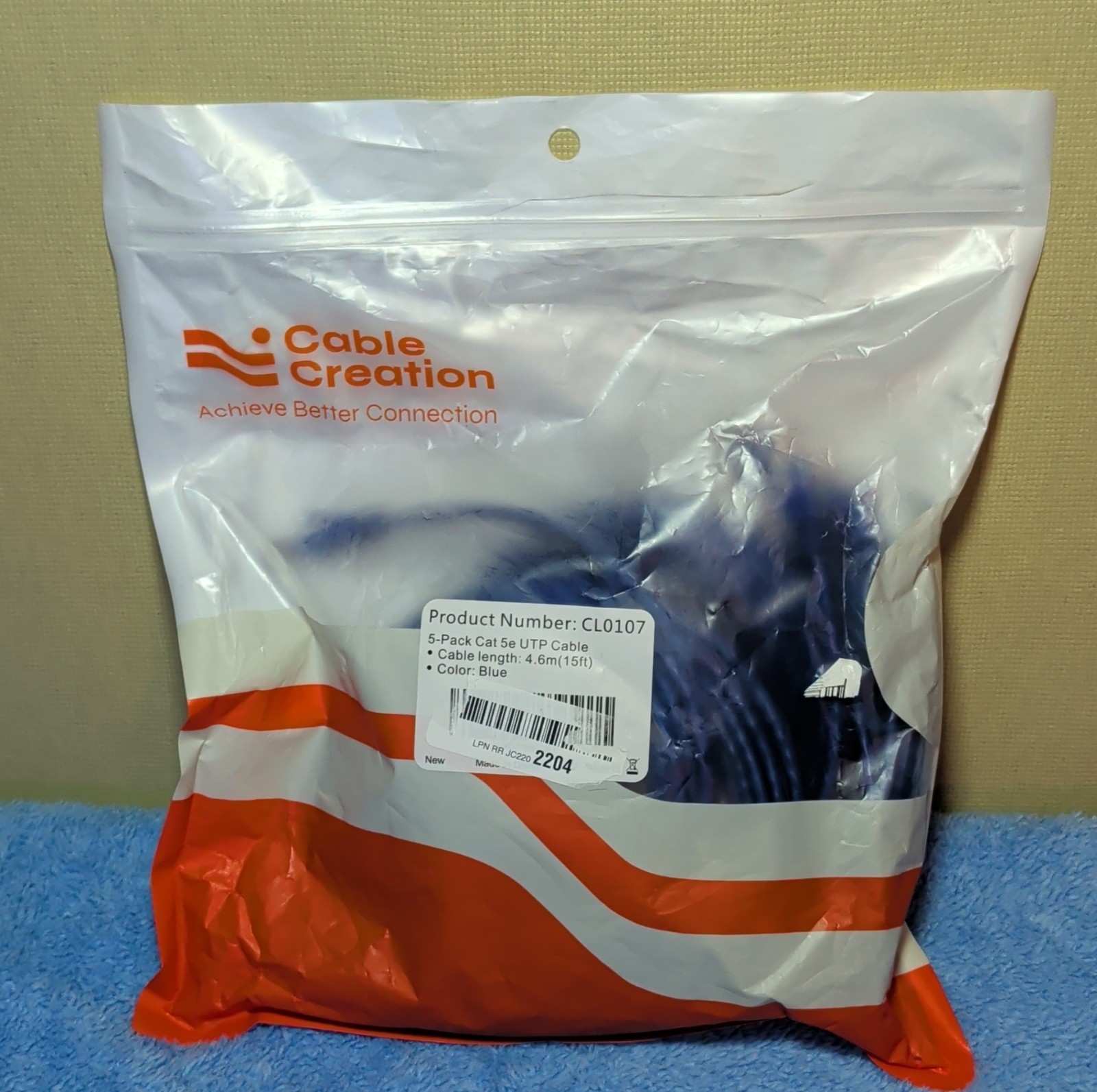 Cable Creation 5-Pack Cat 5e RJ-45 UTP Cable 4.6m Blue CL0107