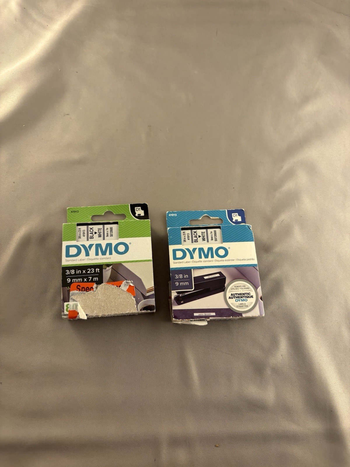 Lot of 2 Genuine Dymo D1 Labels Black White 41913 3/8" x 23' (9mm x 7m)