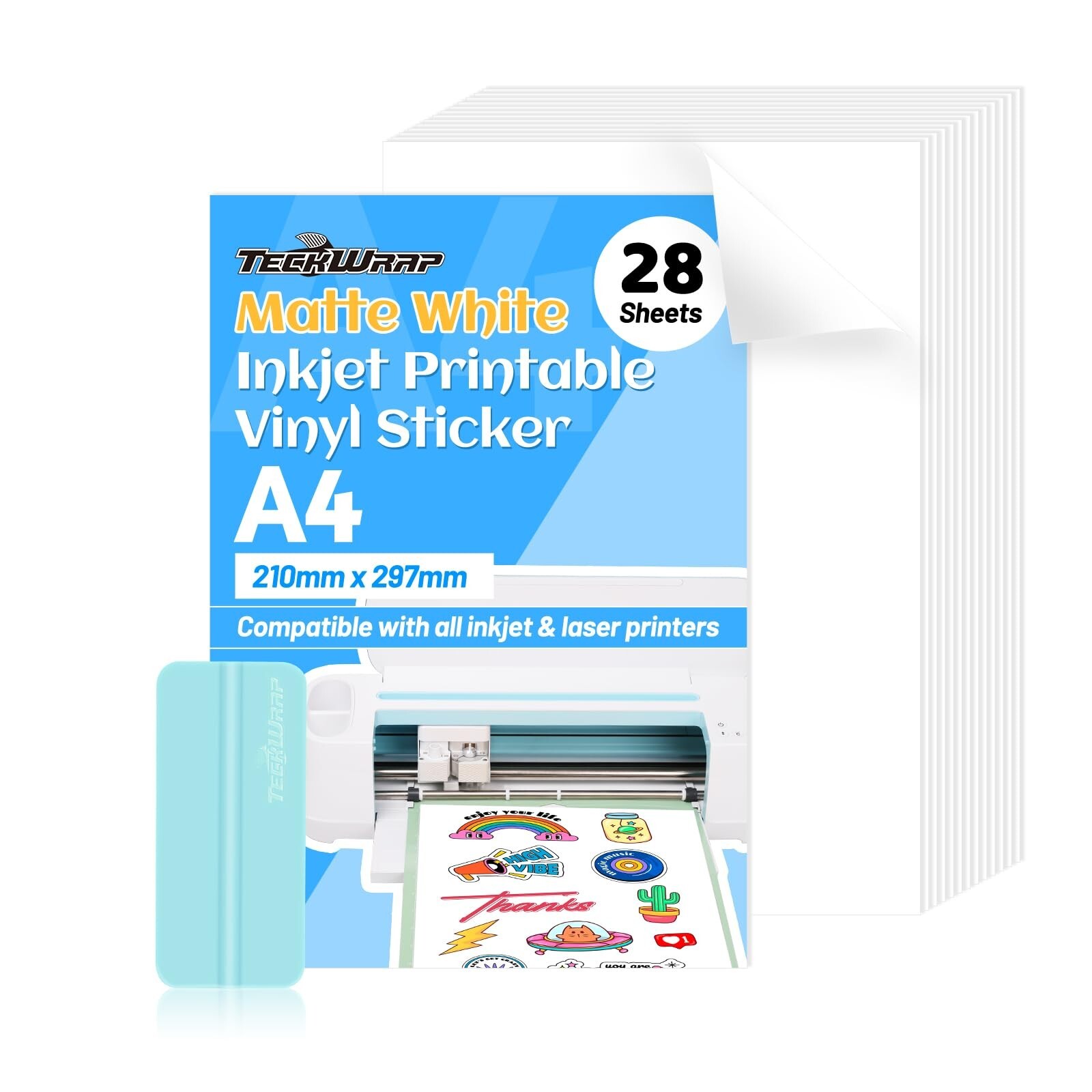 TECKWRAP Printable Vinyl Sticker Paper for Inkjet Printer Matte White Printab...