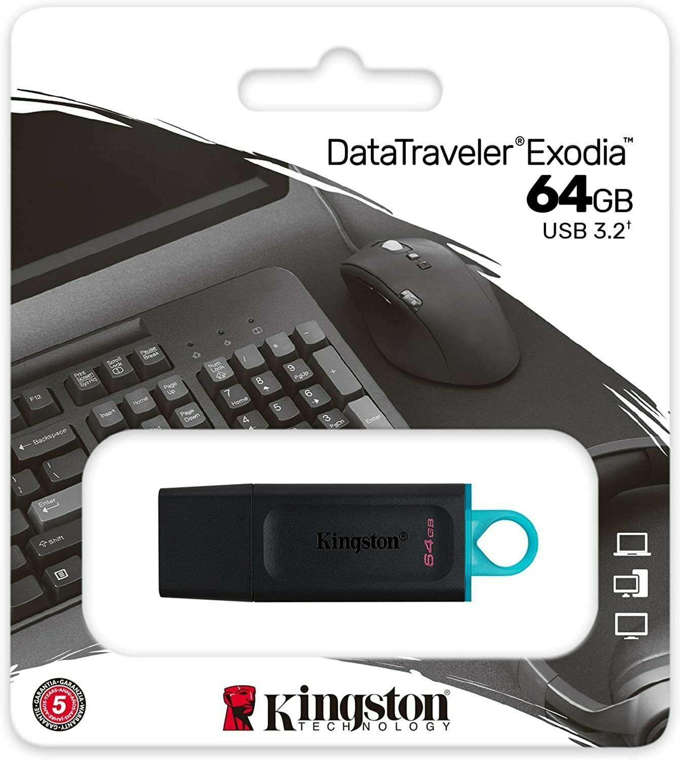 Kingston 64GB DataTraveler Exodia USB Flash Drive USB 3.2 Gen 1, Protective Cap