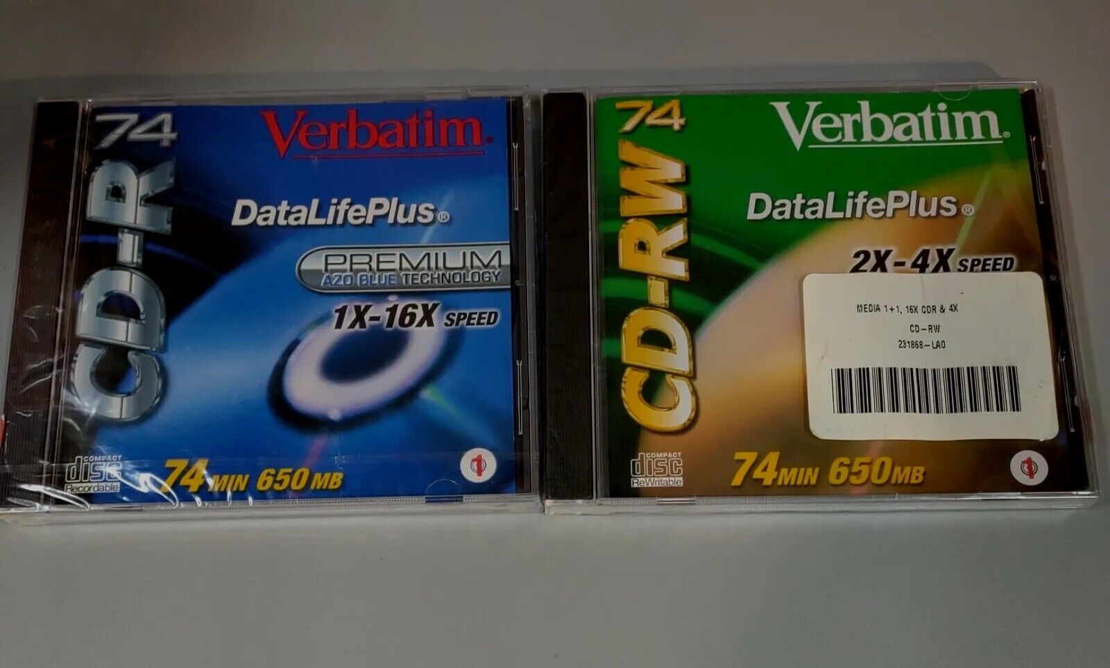 CD-R & 74 CD-RW 74 New Lot Of 2 PC Verbatim Data Life Plus  Sealed
