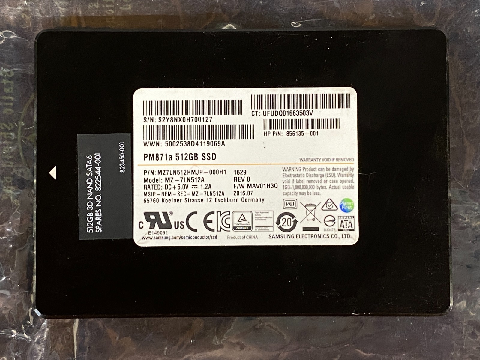 Samsung MZ-7LN512A PM871a 2.5" 512GB SATA SSD MZ7LN512HMJP-000H1