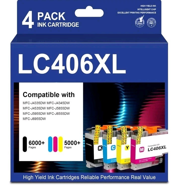 LC406XL Ink Cartridges High Yield Replacement for Brother LC406XL LC406 XL LC406
