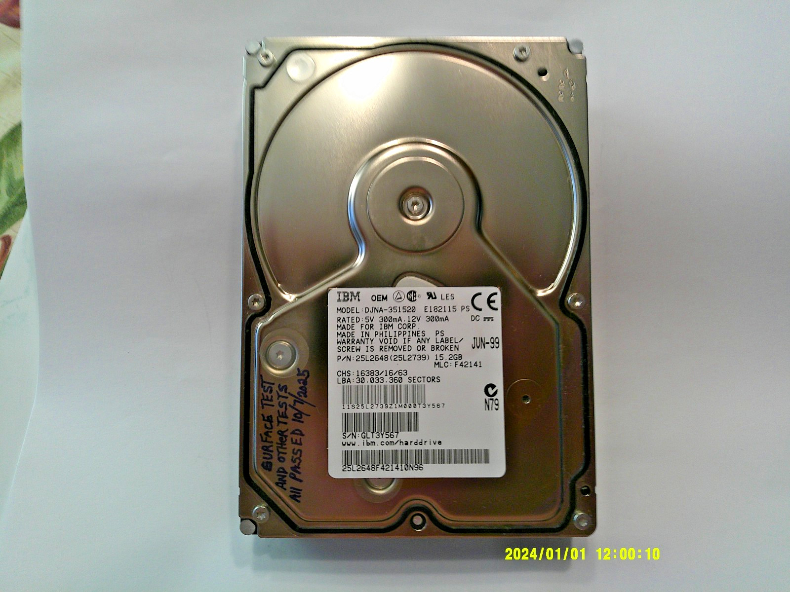 IBM DJNA-351520 15.2 GB IDE 3.5" HDD (Surface & Read/Write Tests - NO ERRORS)