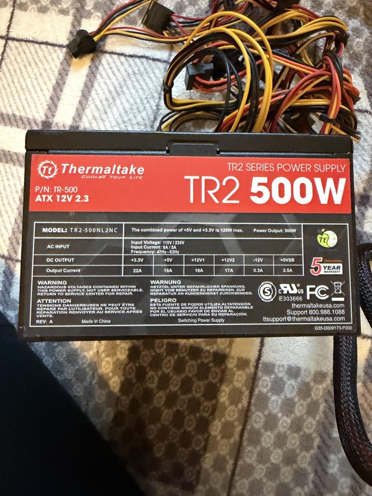 Thermaltake 500W ATX 12V 2.3 Power Supply - Model: TR2-500NL2NC / TR-500