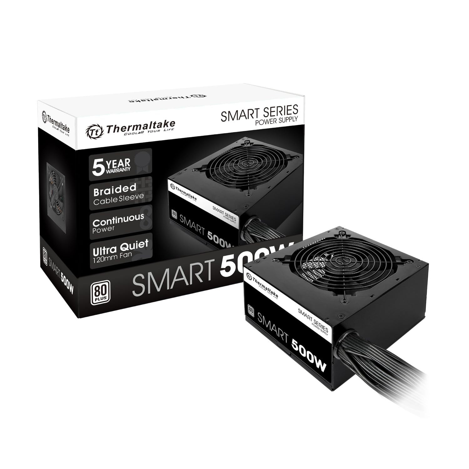 Thermaltake Smart 500W 80 Plus Power Supply 120mm Ultra Quiet Cooling Fan For PC