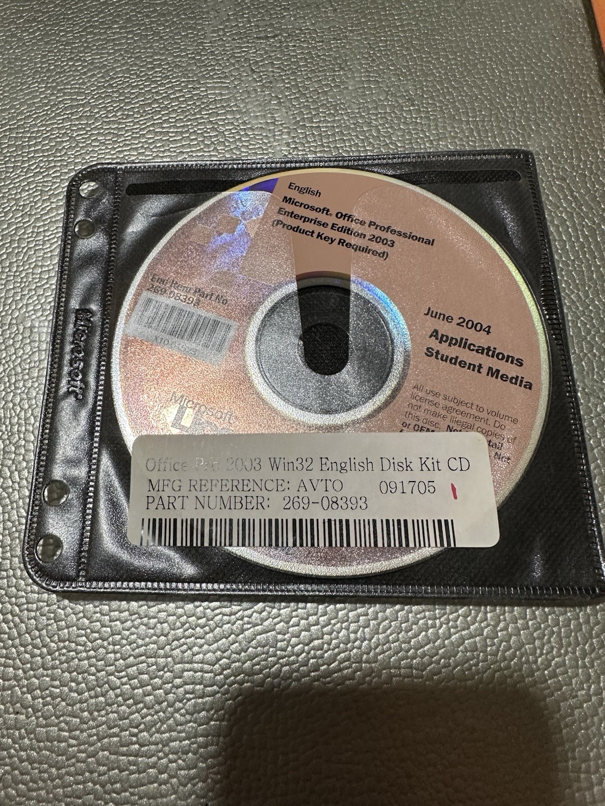 Microsoft Office Professional Enterprise 2003 CD - Win32 English 269-08393 W KEY