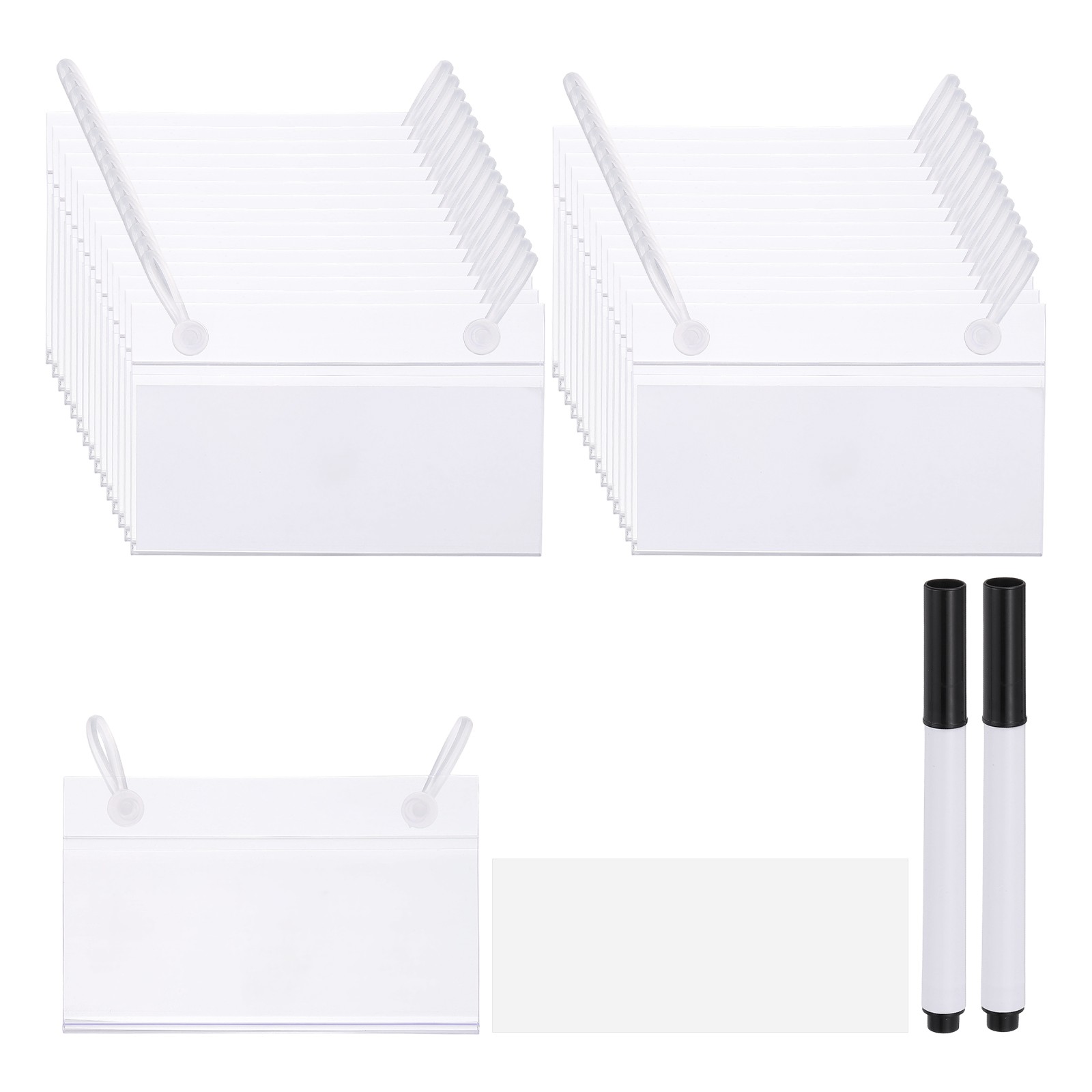 30 Pack 3.5" x 2.2" Plastic Shelf Basket Label Holders Clips with Button Lock