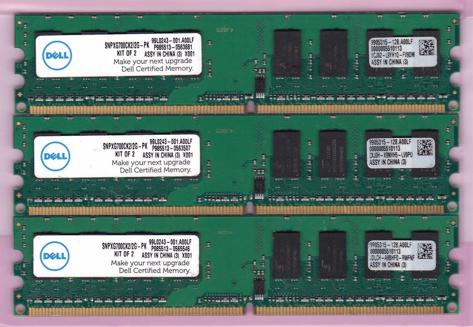 3GB 3x1GB PC2-6400 DDR2-800 DELL SNPXG700CK2/2G PROMOS DESKTOP RAM MEMORY KIT