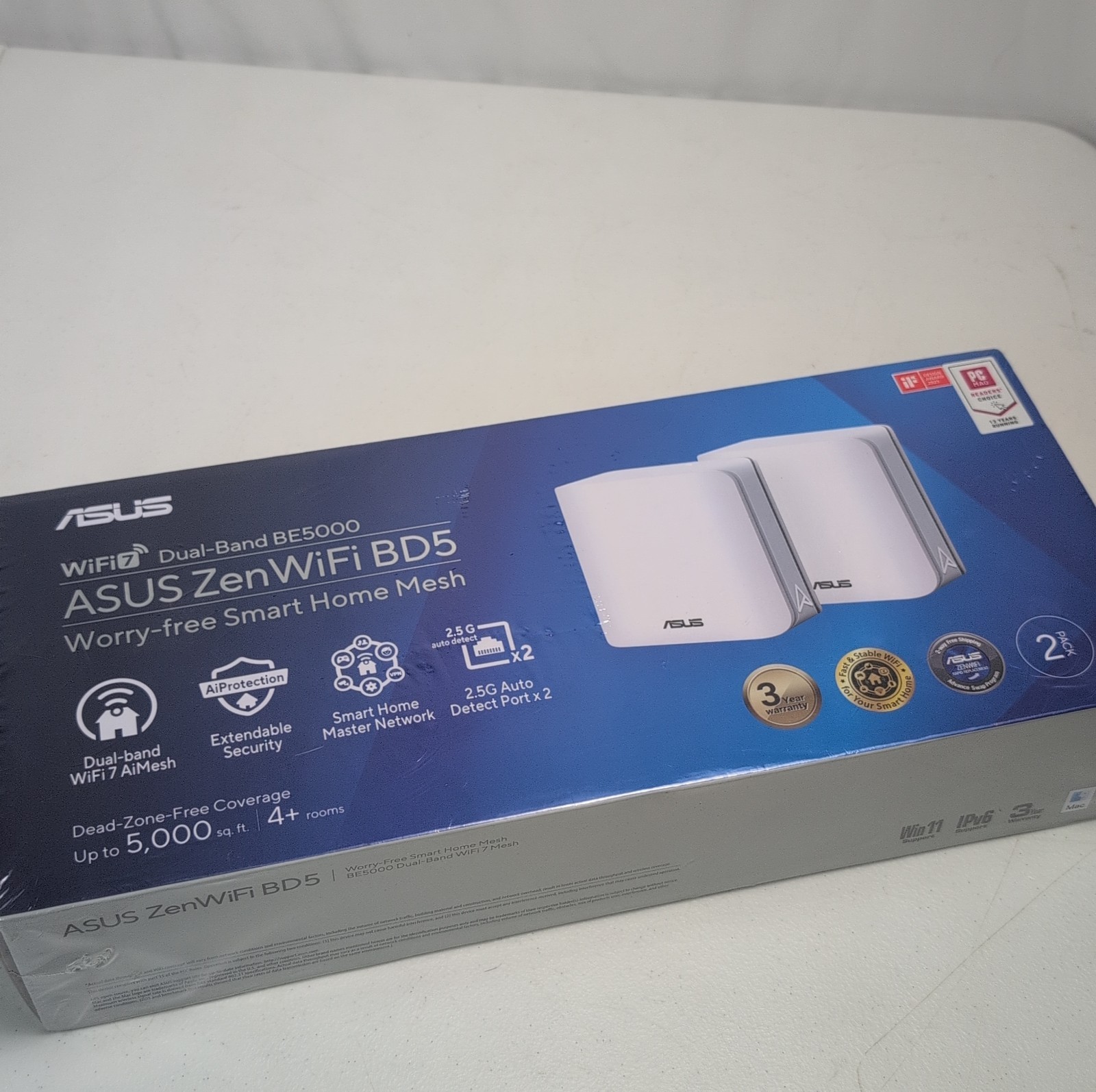 NIB ASUS ZenWiFi BD5 WiFi 7 BE5000 Dual-Band 2-Pack White NEW SEALED 
