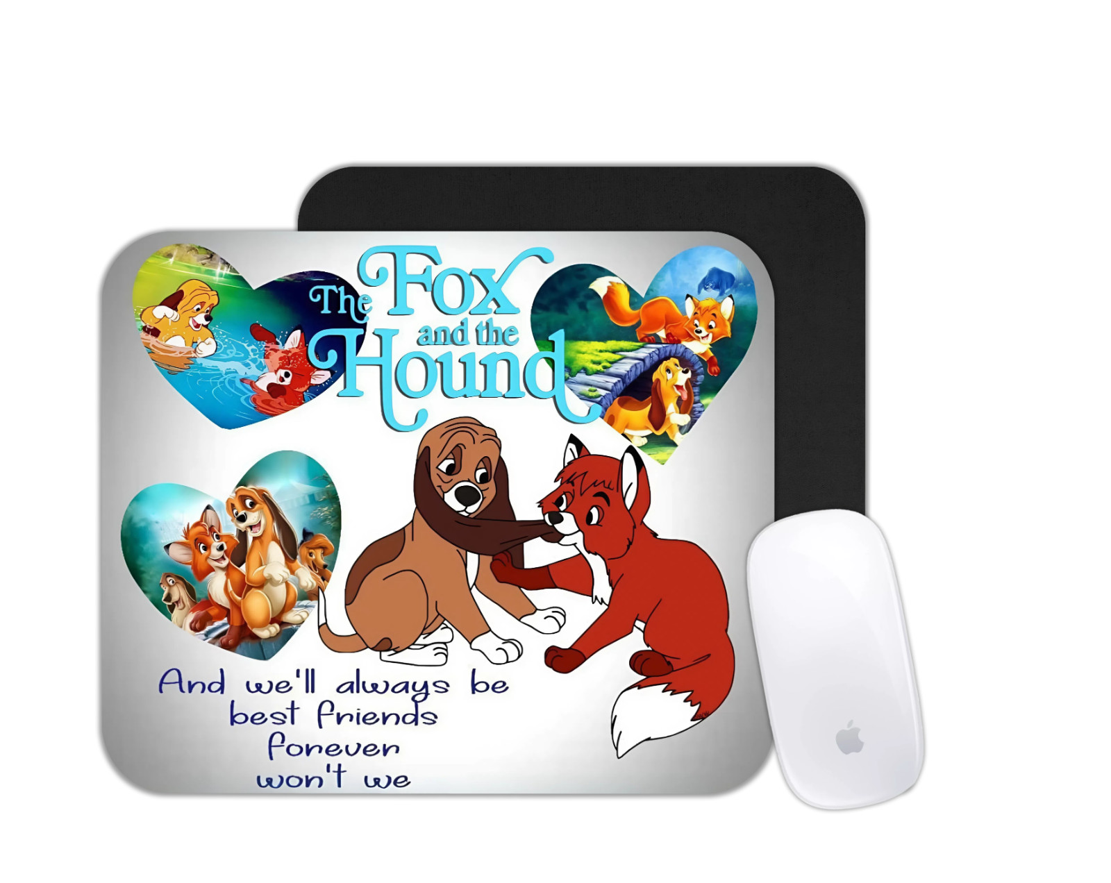 Fox & Hound Cute Animal Duo Mouse Pad | Forest Friends Gift Cartoon Desk Mat