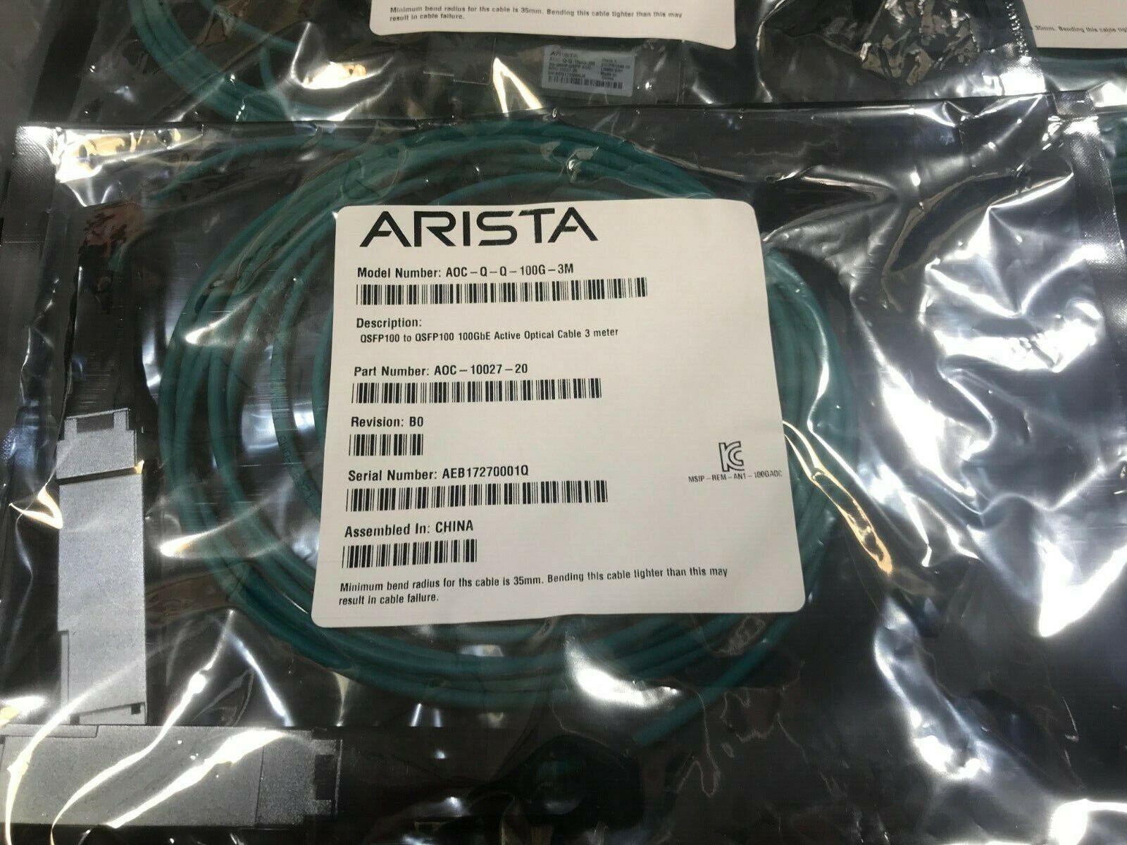 Arista AOC-Q-Q-100G-3M 100G QSFP100 DAC Active Optical AOC-10027-20