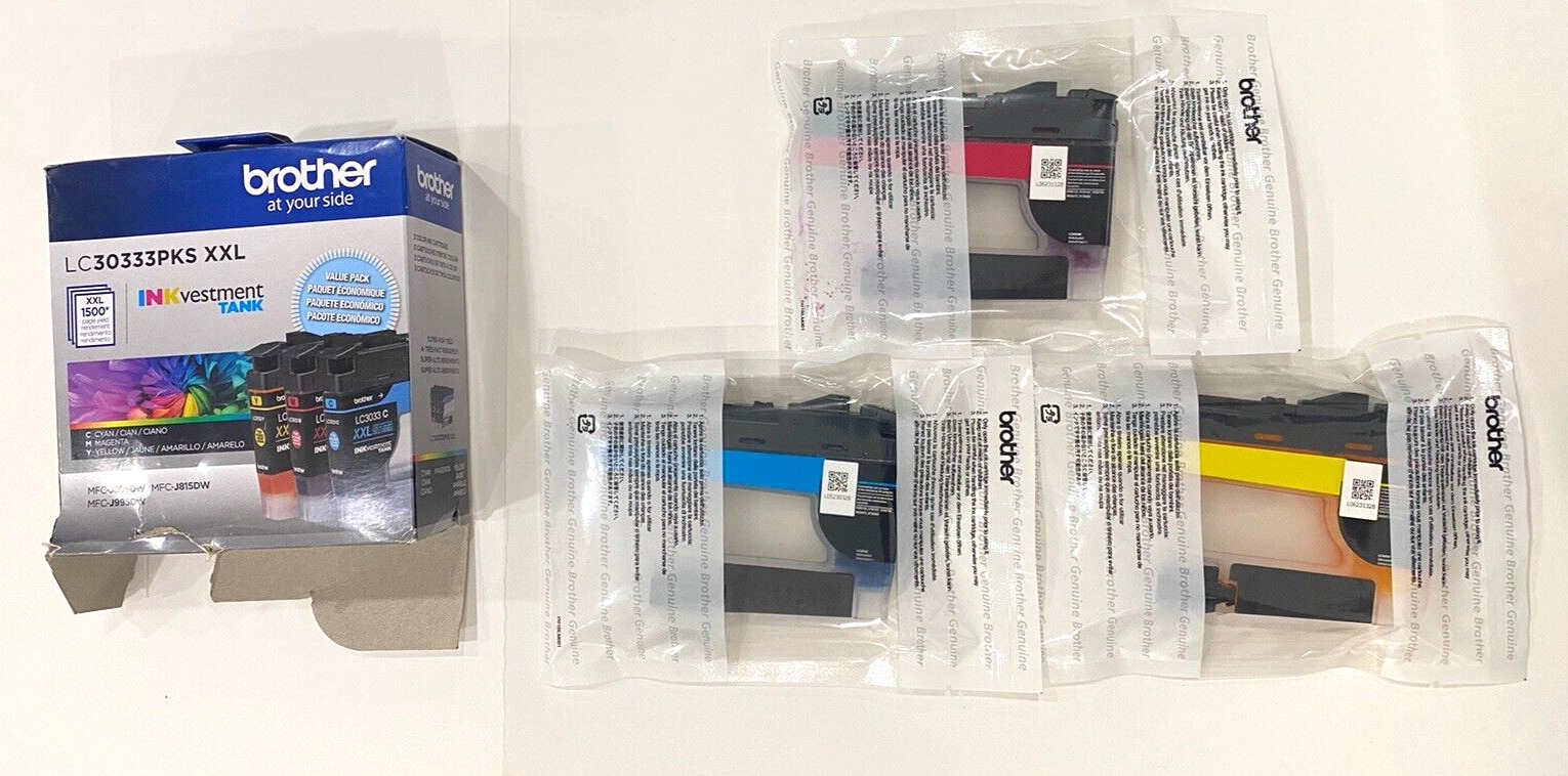 Brother LC30333PKS XXL INKvestment Tank 3 Pack Color Ink Cartridges EXP: 11/2026