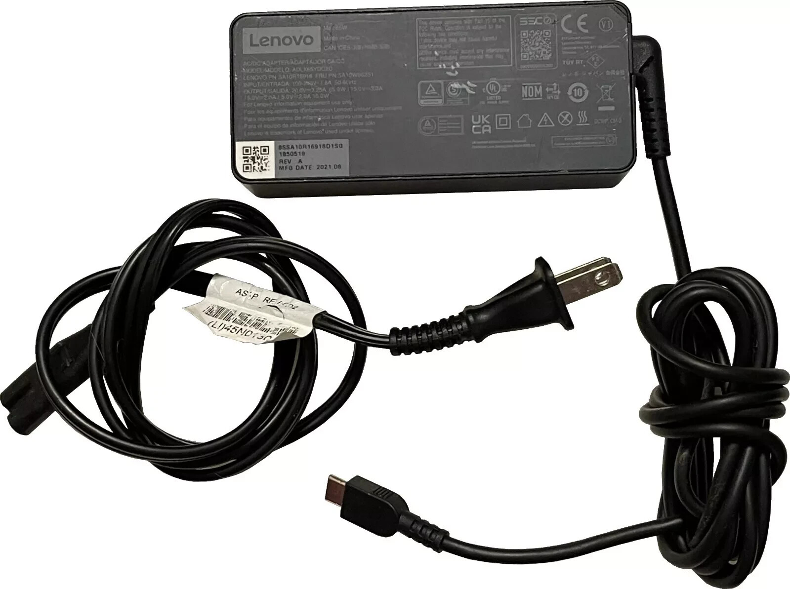Lenovo OEM AC/DC Adapter Power Supply Charger ADLX65YDC2D USB-C 65W