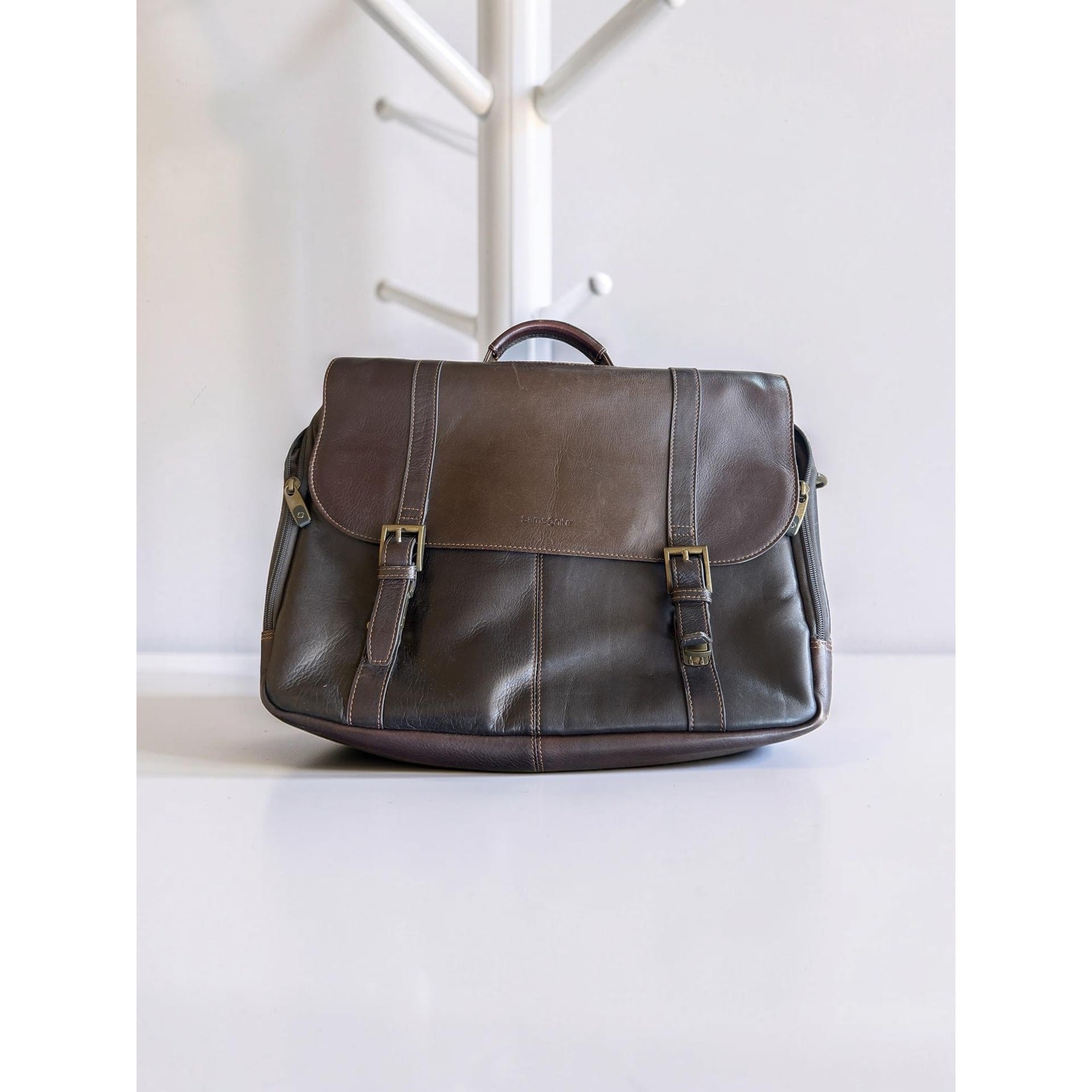 Samsonite Colombian Leather Messenger Laptop Bag Brown Briefcase Shoulder Bag