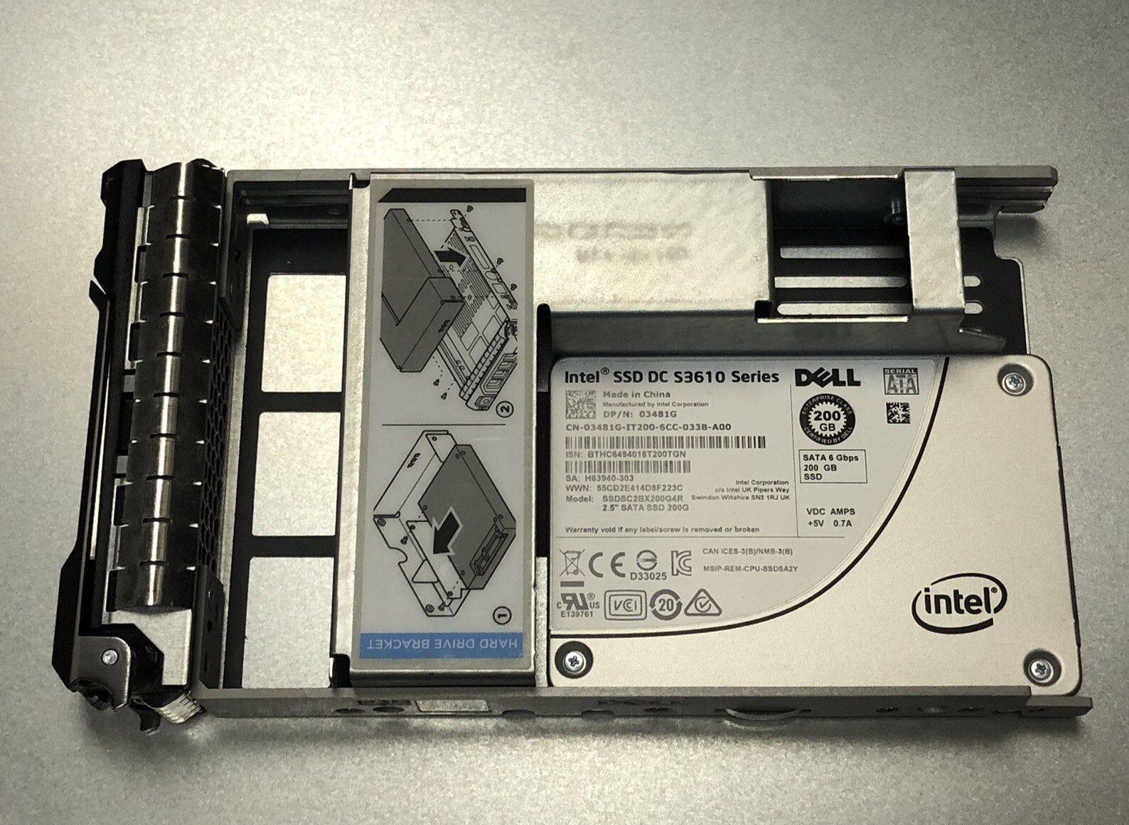 Dell 200GB Intel SSD DC S3610 Series SATA III 6Gb/s 2.5 3.5 LFF MLC 96 to 100%