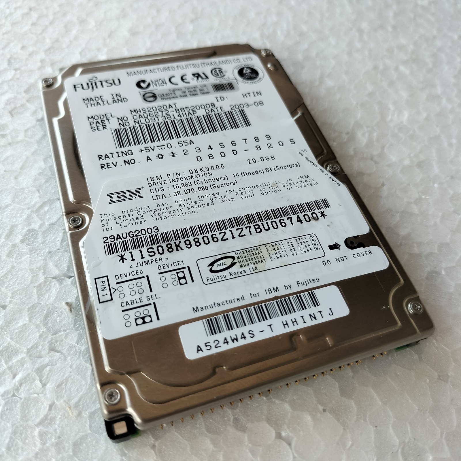 20GB IDE PATA ATA 2.5" ATA100 4200rpm 2MB Cache Hard Drive FUJITSU MHS2020AT Rare