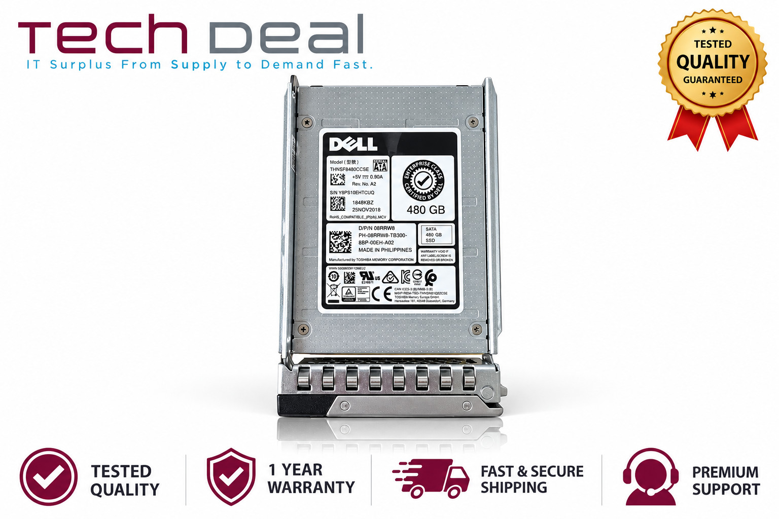 Dell Toshiba THNSF8480CCSE 480GB 2.5" SATA III SSD w/ Caddy 08RRW8