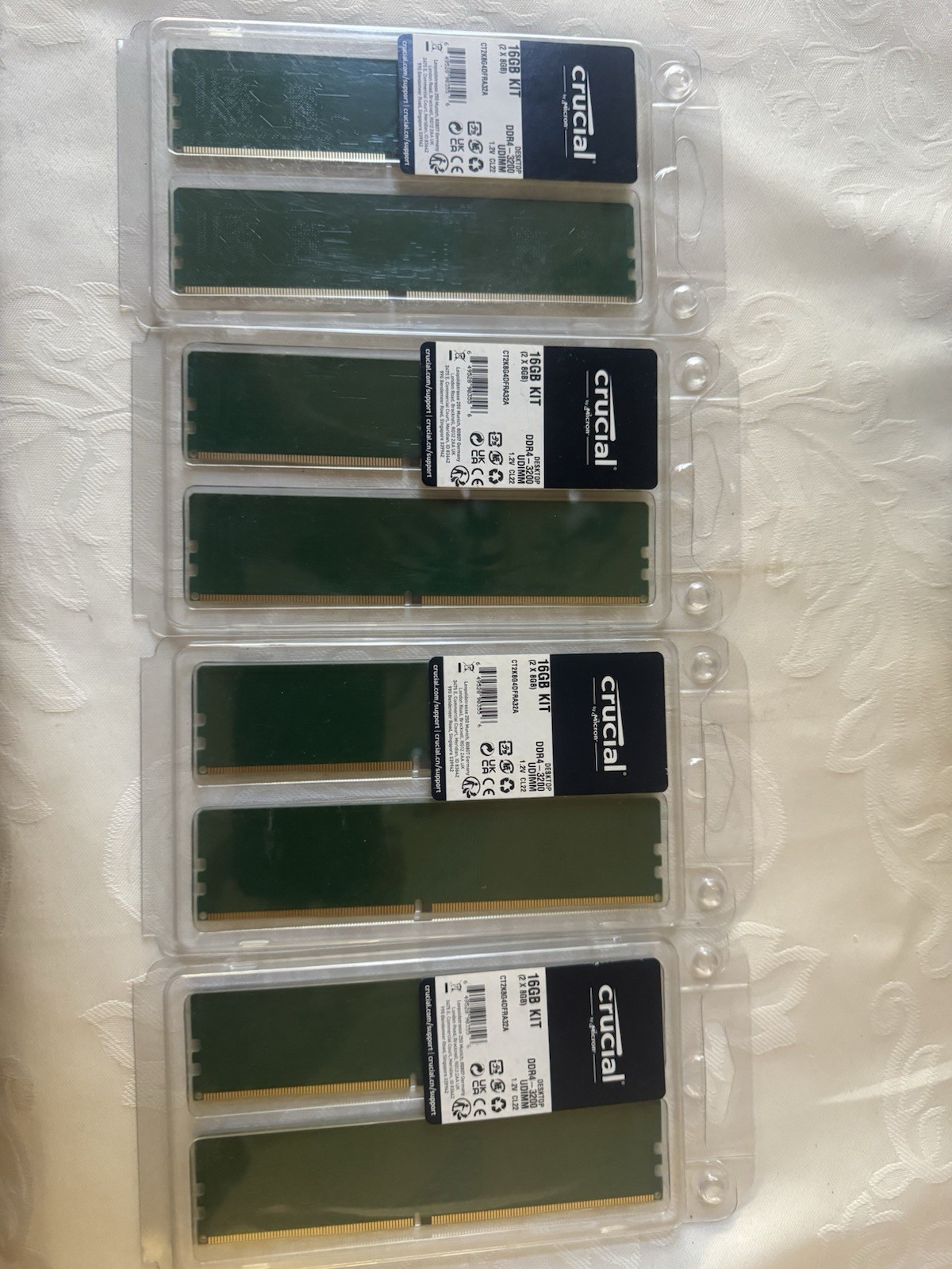 4 Pk Crucial BRAND NEW 16GB (8GBx2) DDR4 3200 MHz CL22 RAM UDIMM Memory Modules