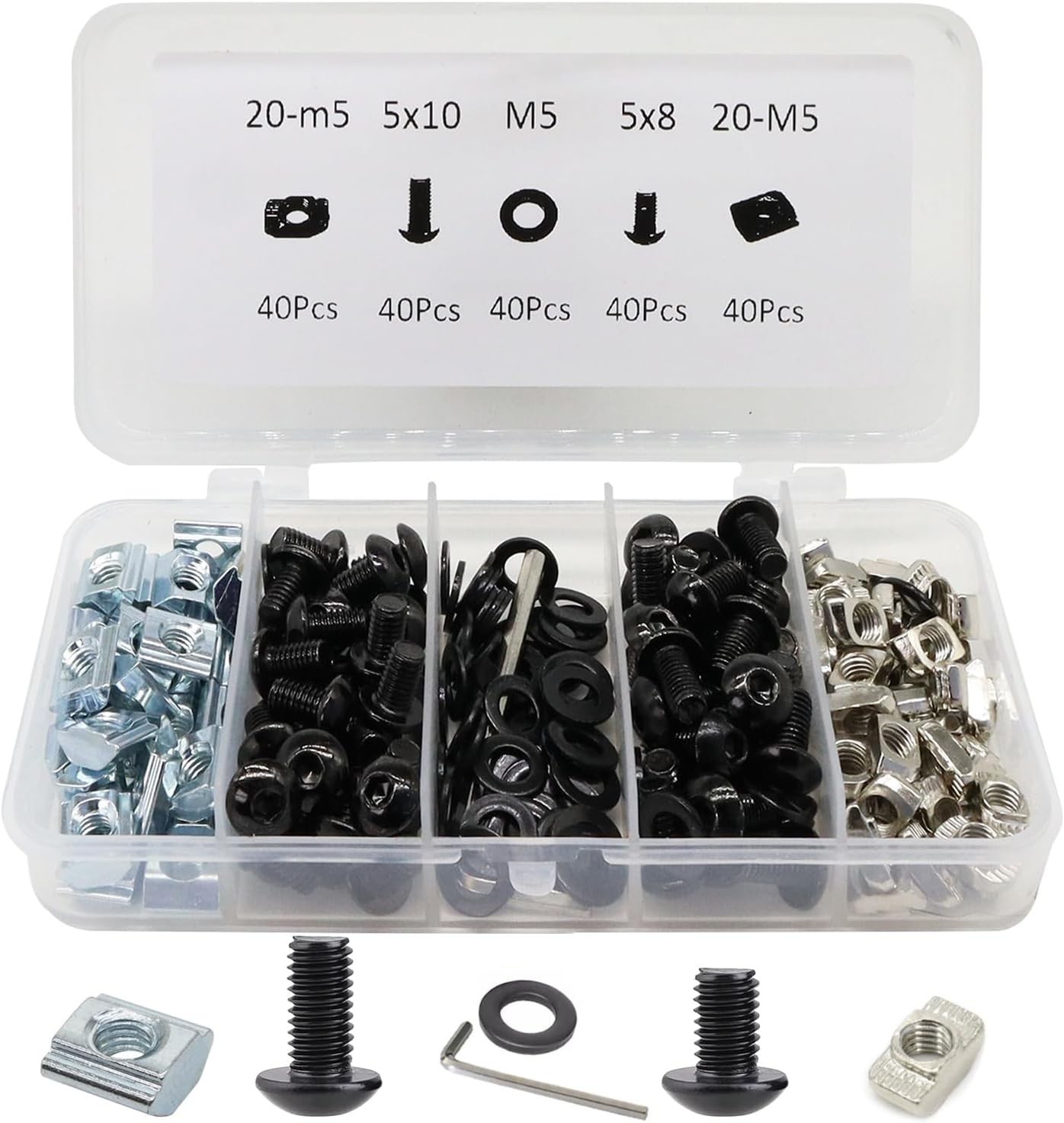 200Pcs 2020 Aluminum Extrusion Hardware Kit - M5 T Slot Nuts, Bolts & Screws ...