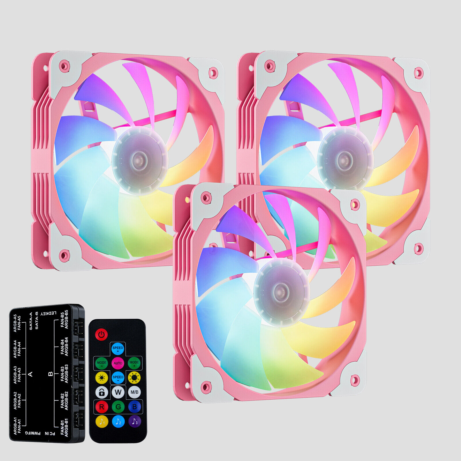 Vetroo SA-140 3-Pack Pink 140mm ARGB & PWM LED PC Computer Case Cooling Fans