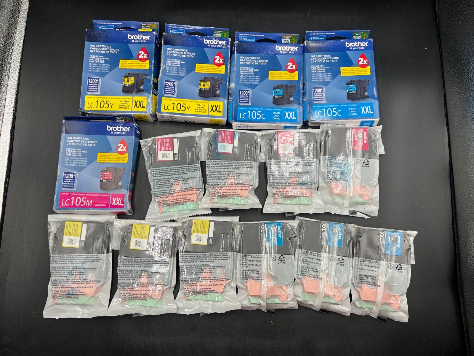 Lot of 15 Genuine Brother LC107BK/LC105Y/LC105M/LC105C XXL Ink Cartridges