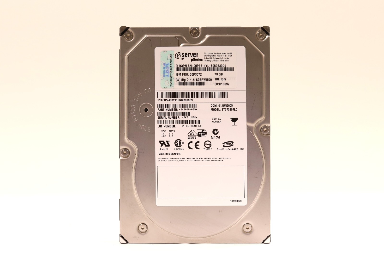 IBM ST373207LC 73.4GB 3.5" 8MB 10K RPM Ultra320 SCSI Hard Drive P/N: 00P3072