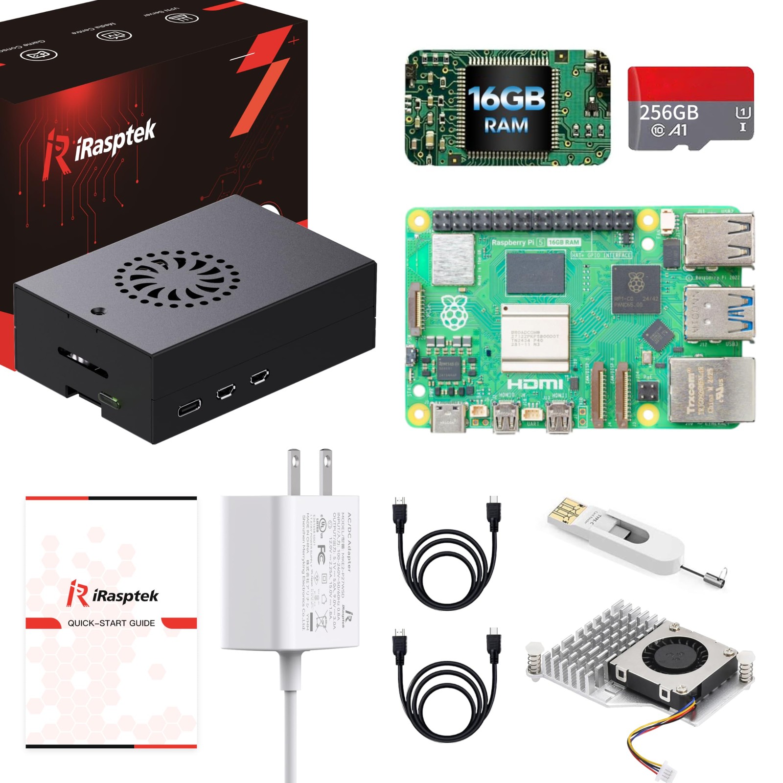iRasptek Starter Kit for Raspberry Pi 5 16GB RAM - Pre-Loaded with 256GB...