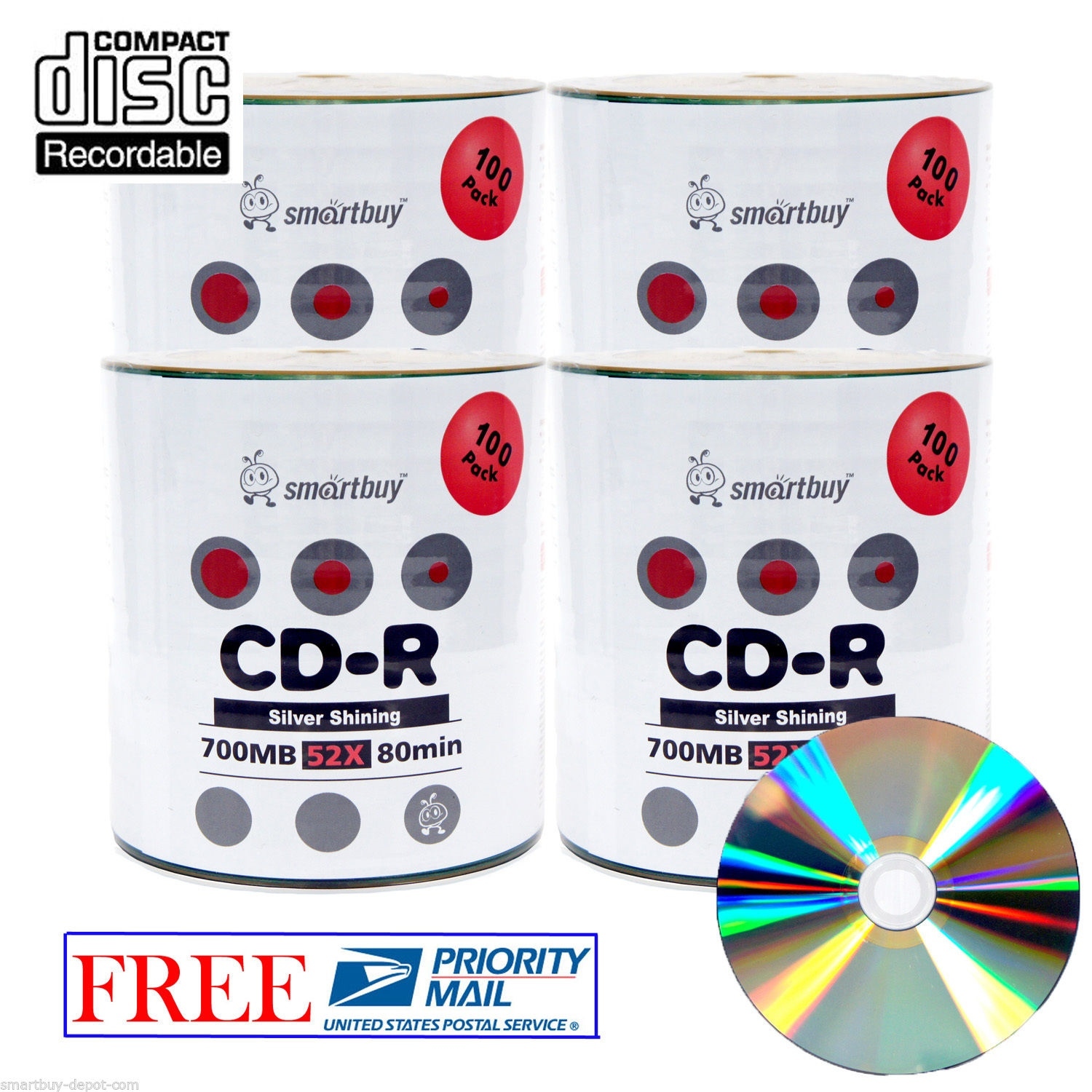 400-Pack SmartBuy Blank CD-R 52X 700MB/80Min Shiny Silver Top Record Media Disc