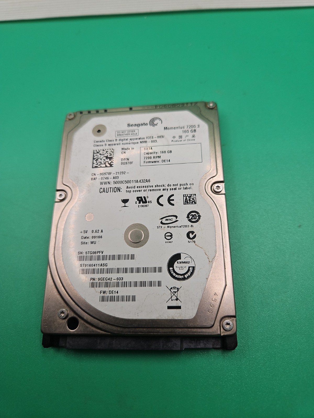 FESTPLATTE DELL 0G970F ST9160411ASG 160GB 7.2K 16MB SATA II 2.5'' 