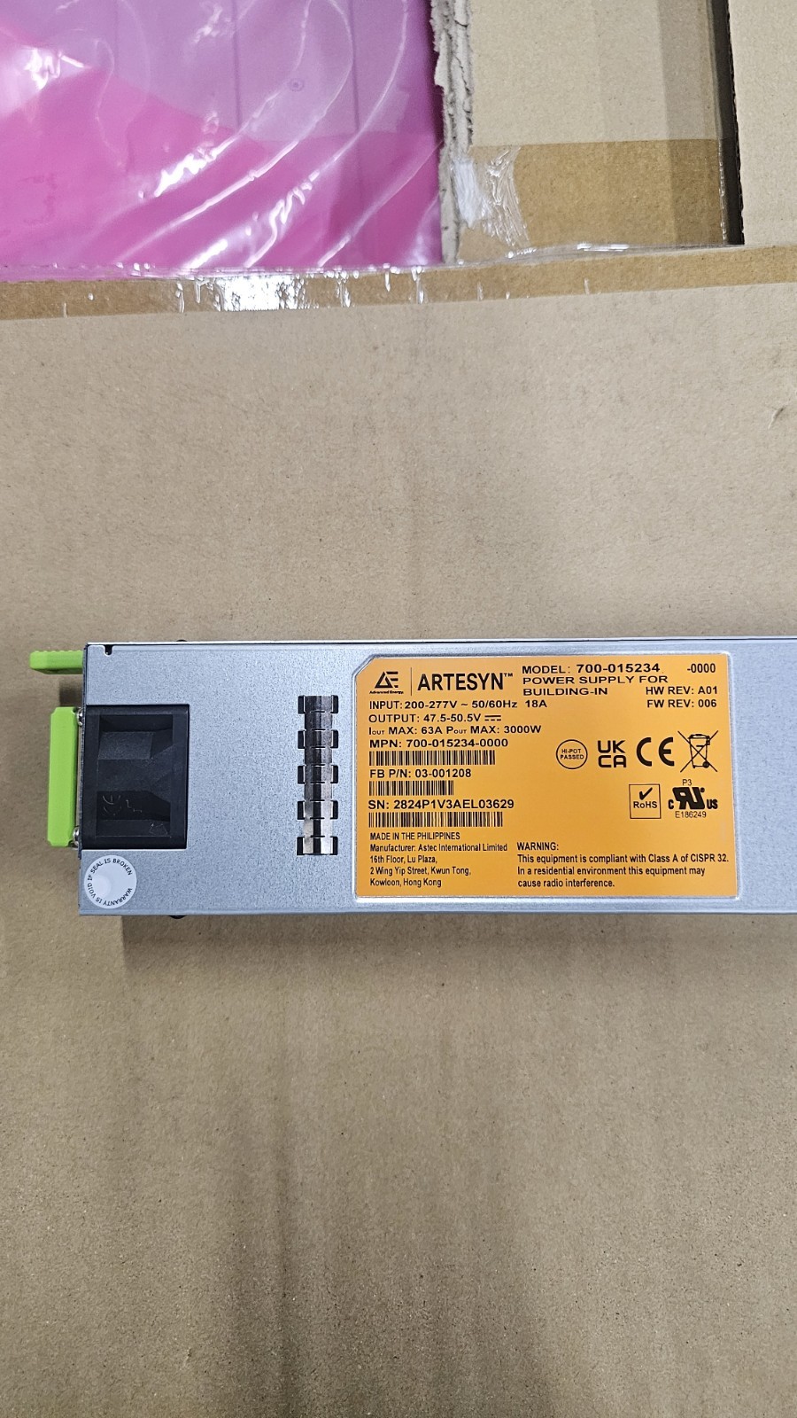3 Pack - Artesyn ORV3 3kW Power Supply Module – Open Rack V3 – Hot-Swap PSU