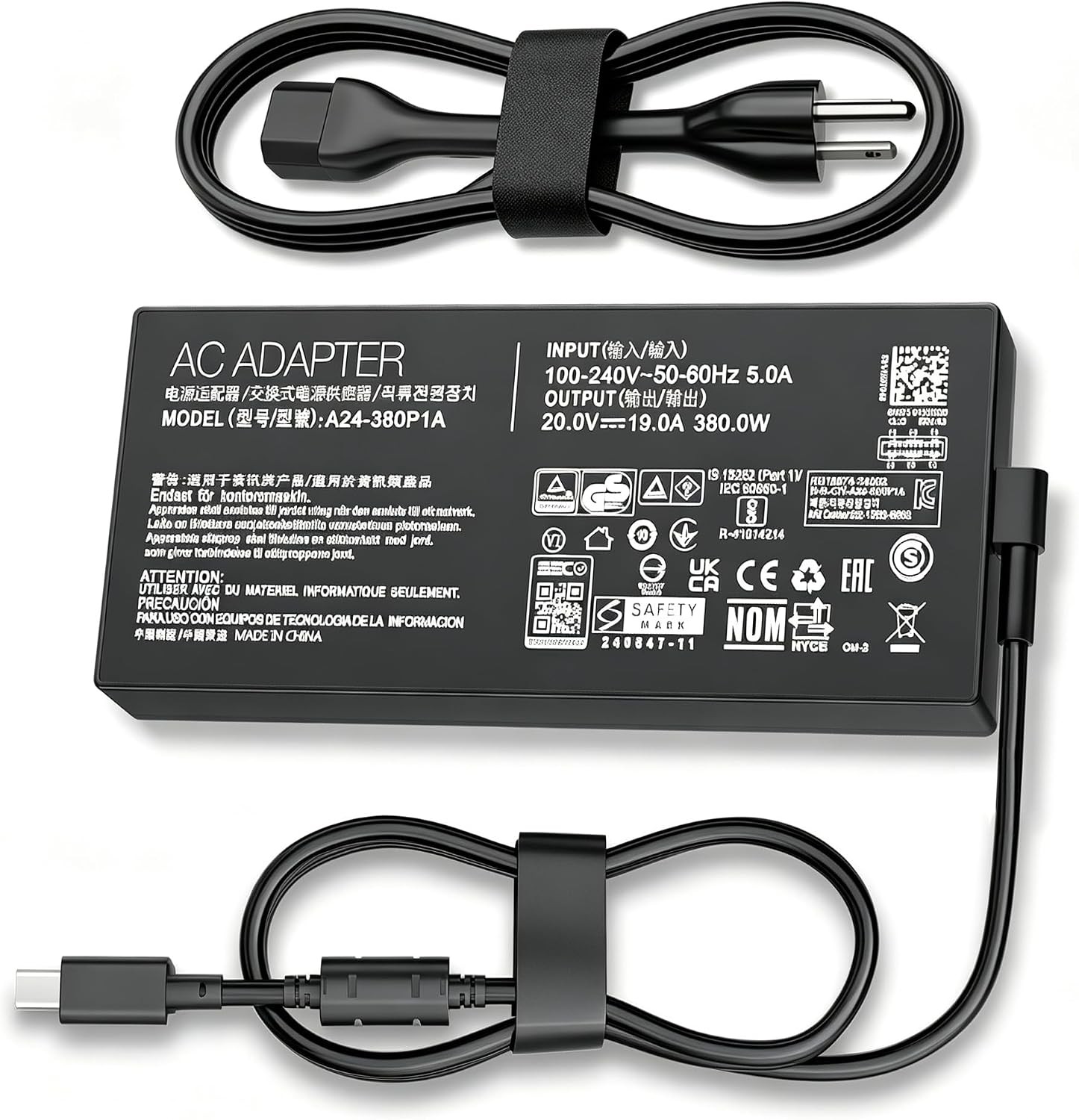 380W GaN Slim Laptop Charger Fit for ASUS ROG Strix Scar 16 18 G635 G835