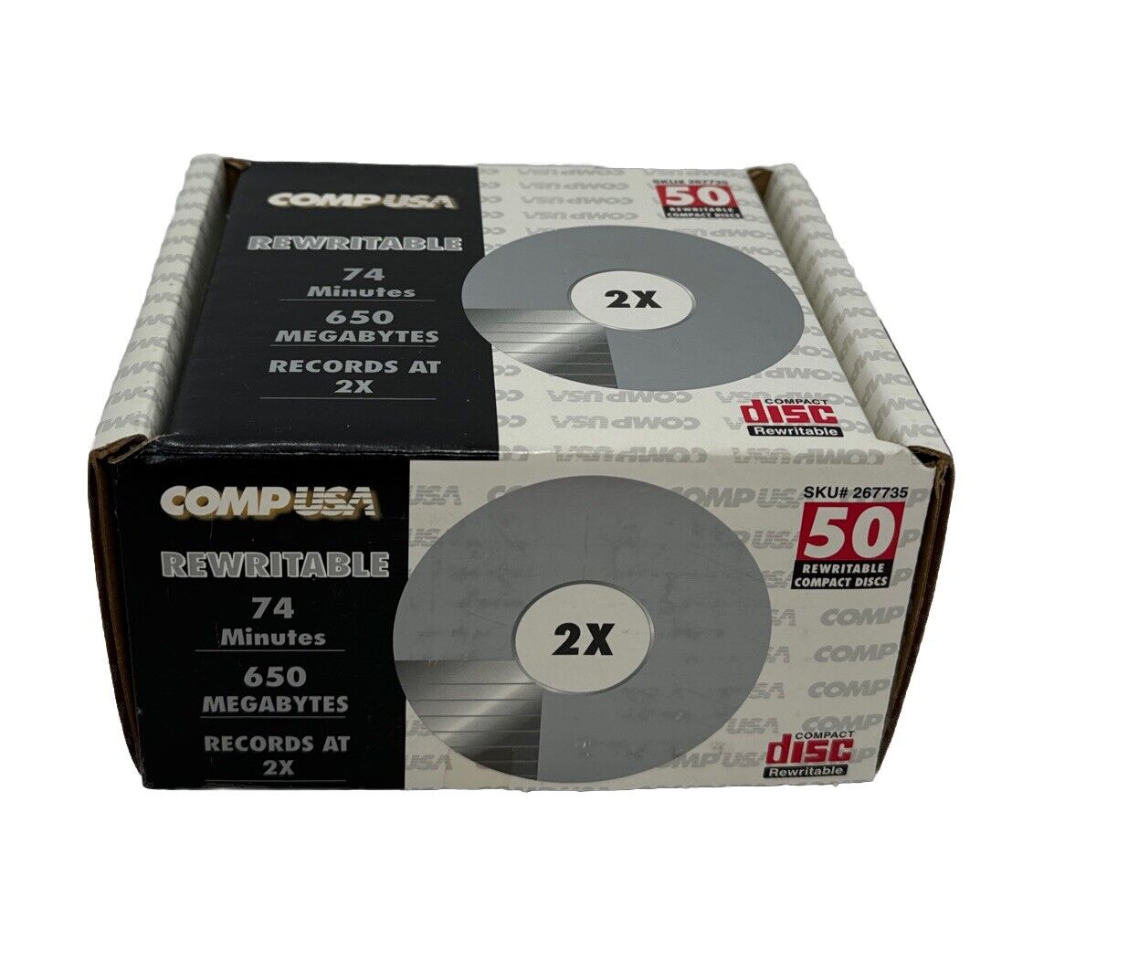 COMP USA 2X Rewritable 50 CDs 74 Minutes 650 Megabytes SKU# 267735 Sealed NOS