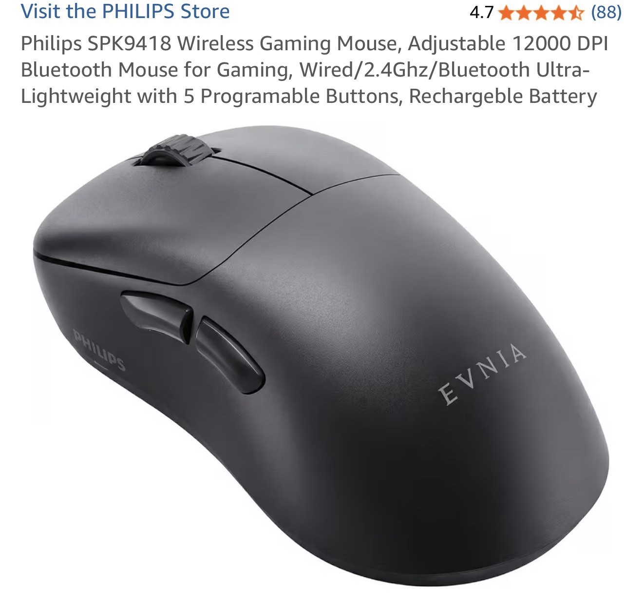 Philips SPK9418 Wireless Gaming Mouse, Adjustable 12000 DPI Bluetooth Mouse