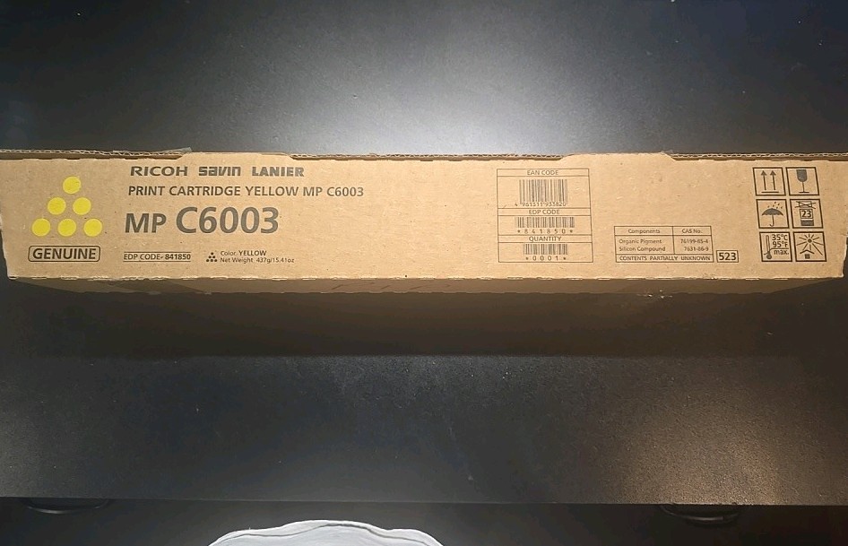 Ricoh 841850 MP C6003 Yellow Toner Cartridge New Sealed in Box, Savin, Lanier