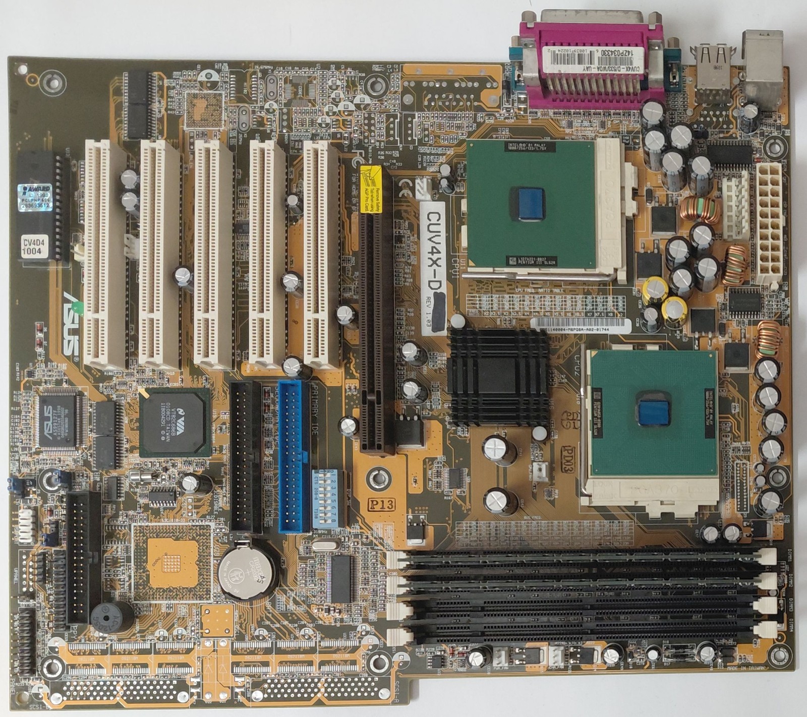 ASUS CUV4X-D Dual Socket 370 Retro AGP Motherboard + 2x Pentium III 1GHz + 1GB RAM