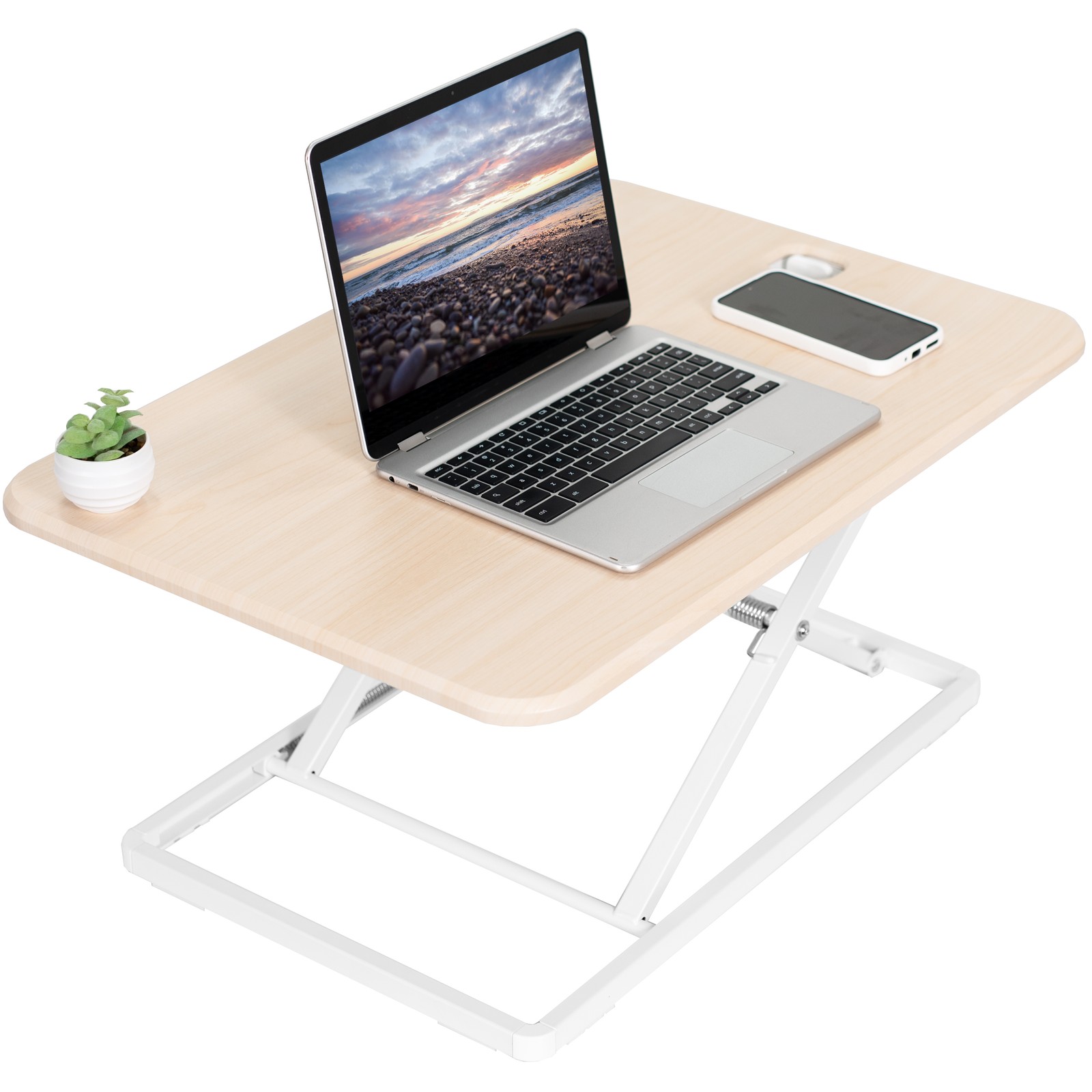 VIVO Light Wood / White Ultra Slim 26" Desktop Converter, Sit Stand Riser
