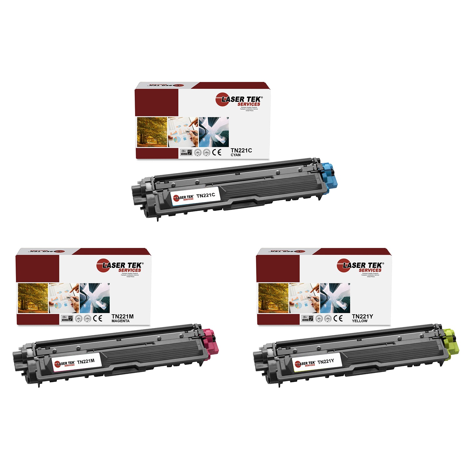 3Pk LTS TN-221 C Y M Compatible for Brother HL3140CW 3142CW, MFC9130CW Toner