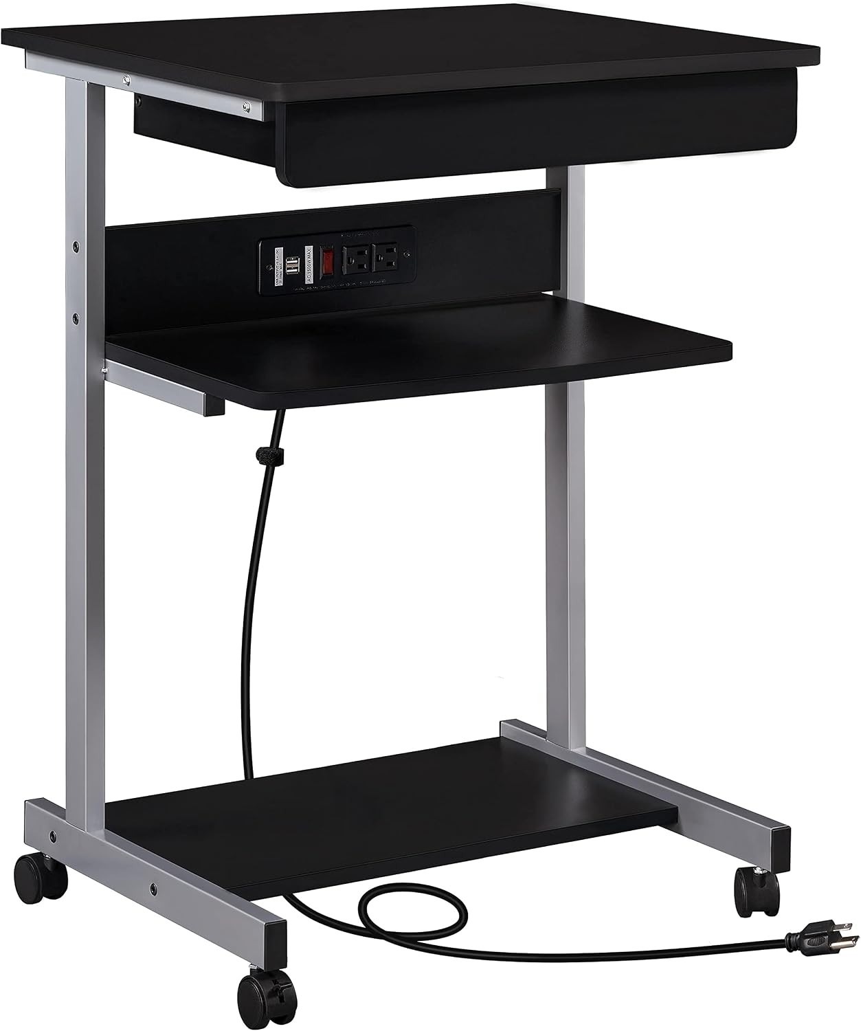Small Rolling Computer Desk W/ Power Outlet Laptop Cart Black