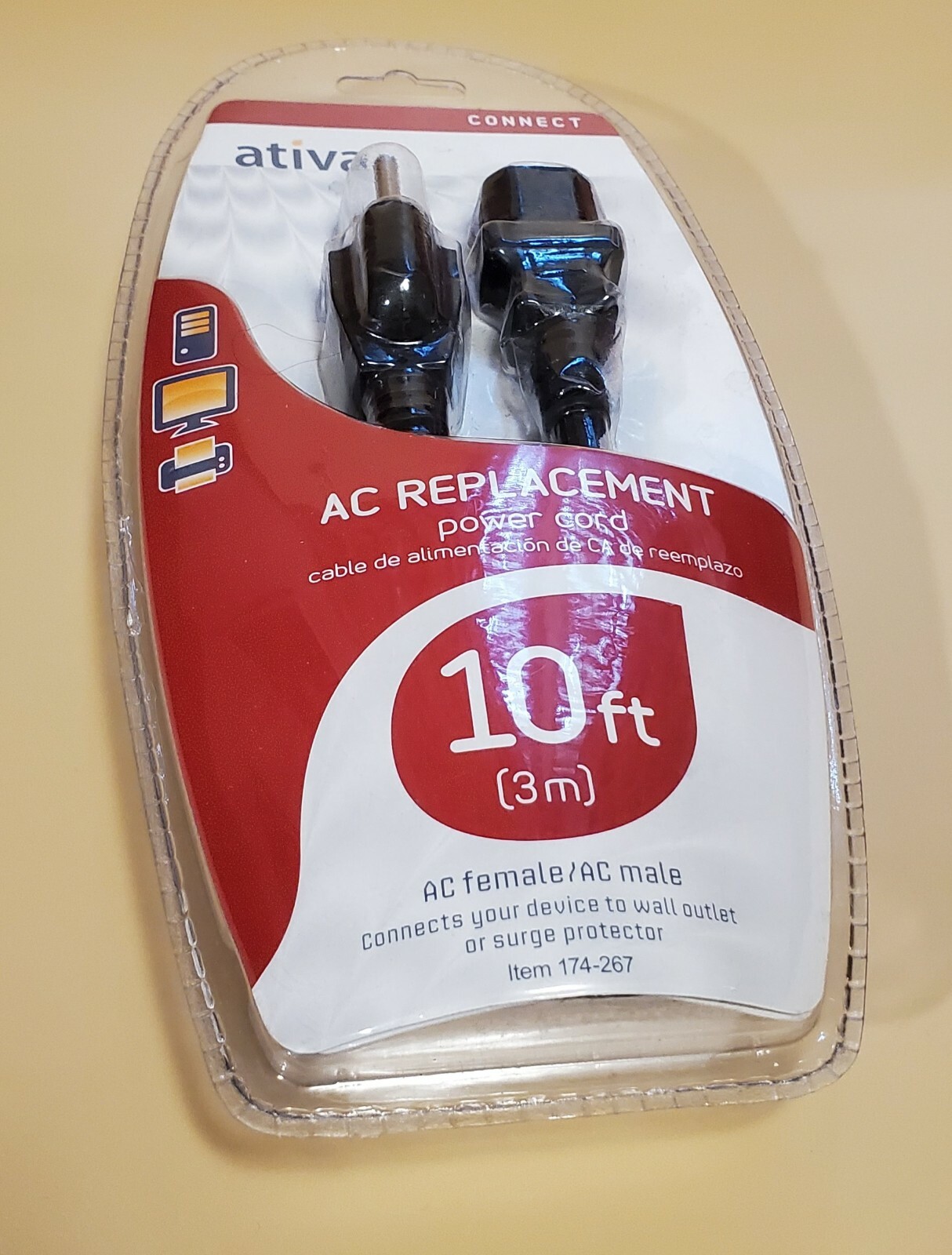 Ativa AC Replacement Power Cord 10ft New Item 174-267 Sealed