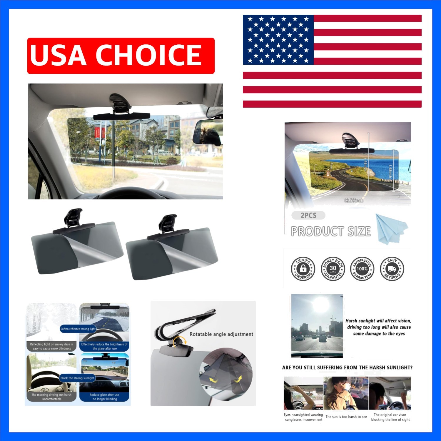 2PCS Car VisorUpgraded Version to Block Harmful UV Rays Adjustable Angle, Ant...
